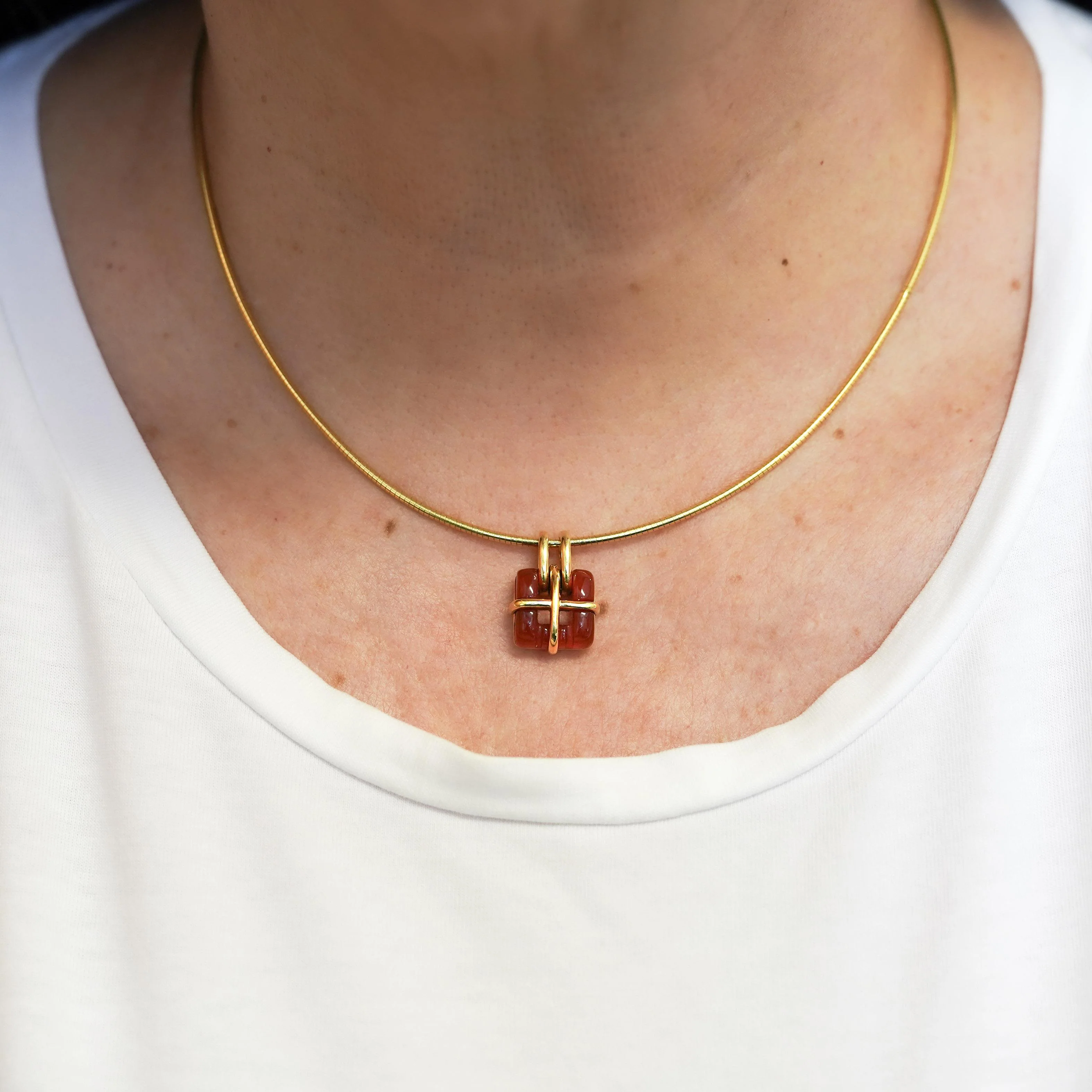 Tiffany & Co. Carnelian Pendant in 18K Gold Snake Chain Necklace - Image 2