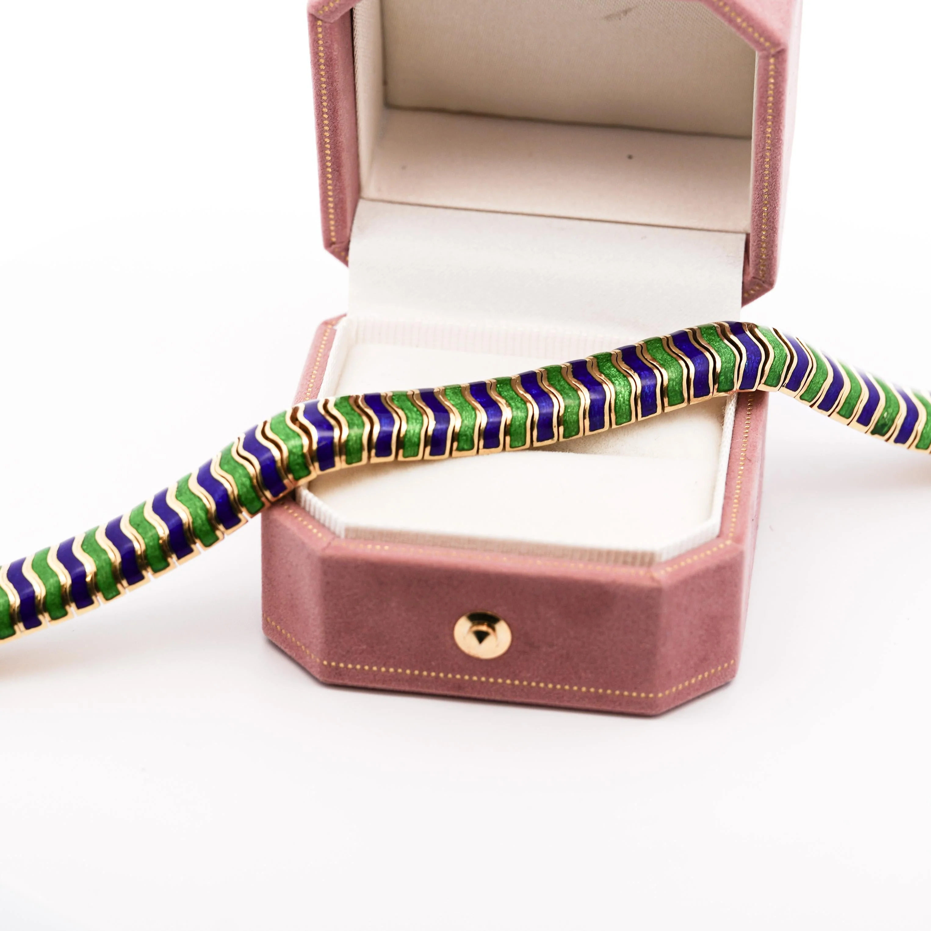 Tiffany & Co Green and Blue Enamel in 18K Yellow Gold Vintage Bracelet - Image 6