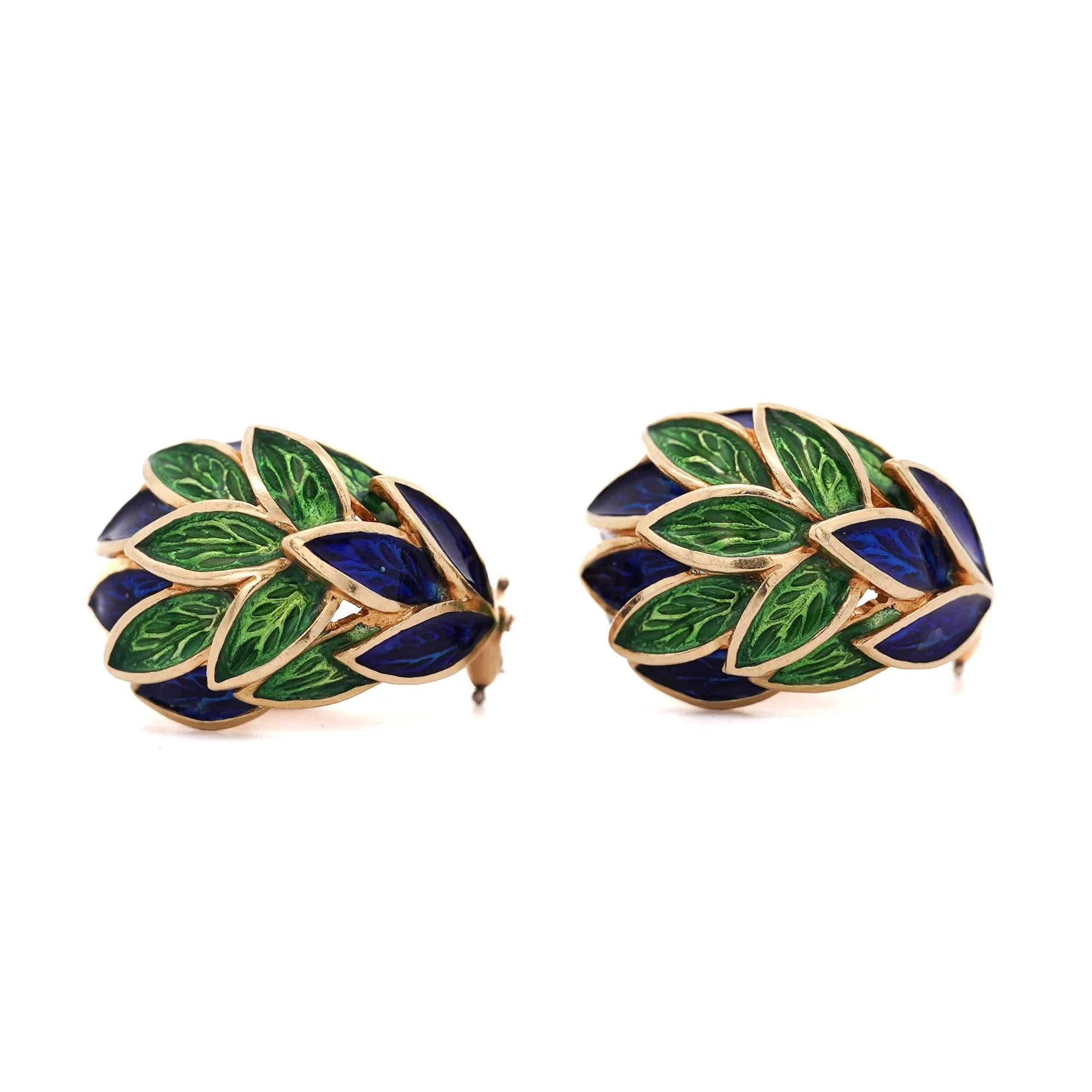Tiffany & Co. Vintage Green and Blue Enamel 18K Gold Clip-On Earrings - Image 4