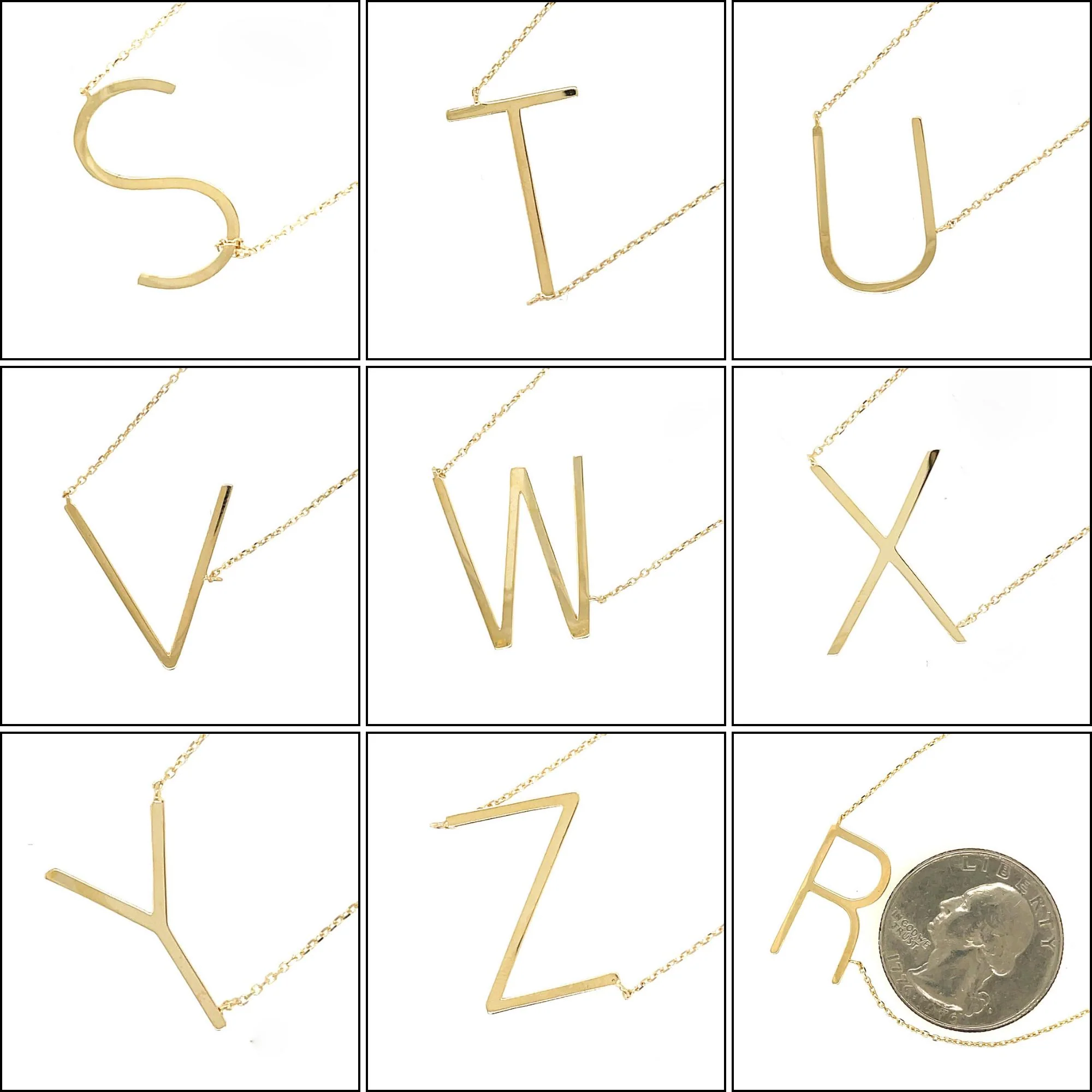 Tilted Initial 14K Gold Pendant Cable Chain Necklace - Image 10