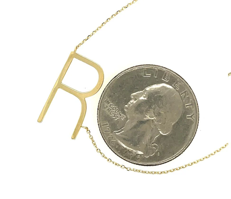 Tilted Initial 14K Gold Pendant Cable Chain Necklace - Image 11