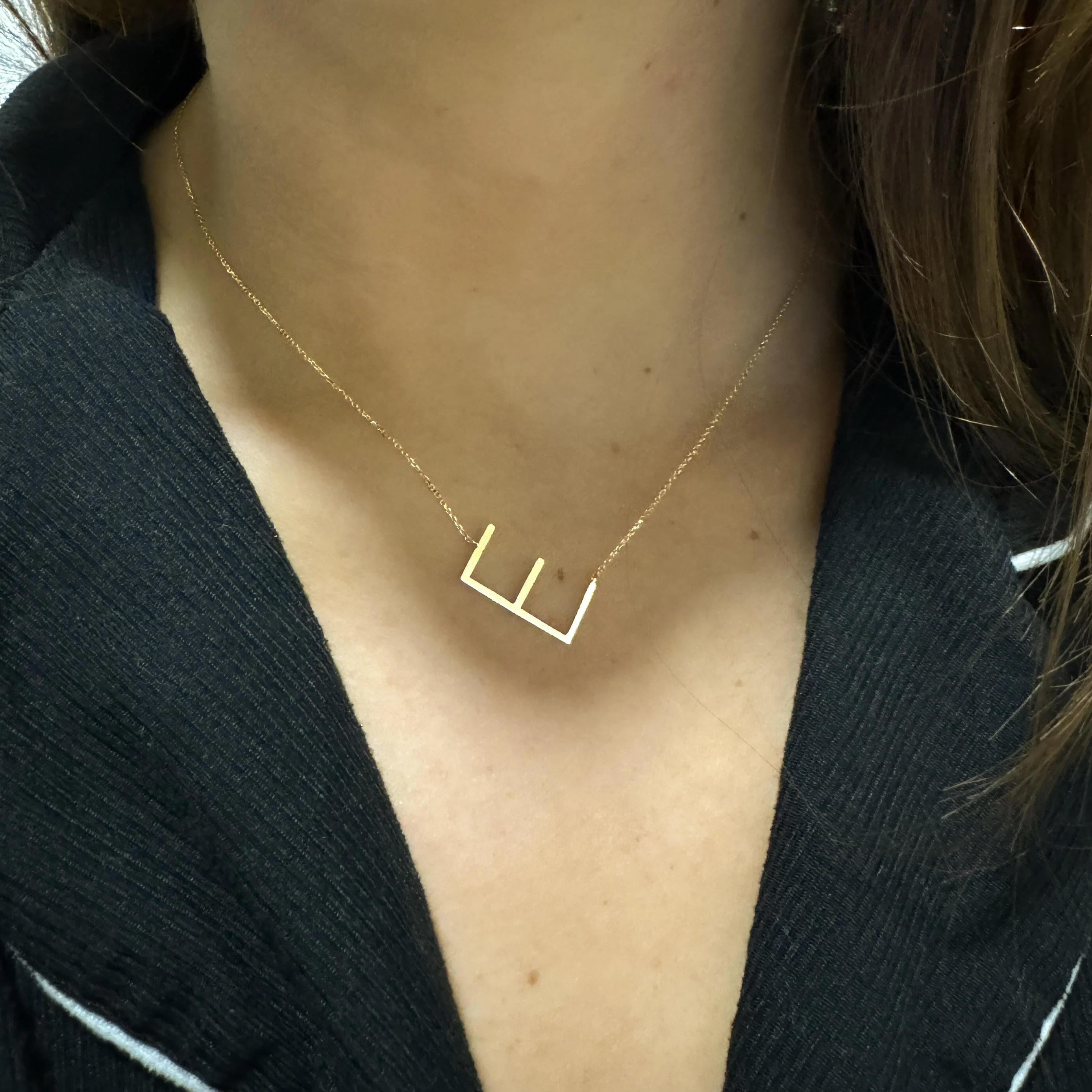Tilted Initial 14K Gold Pendant Cable Chain Necklace - Image 12