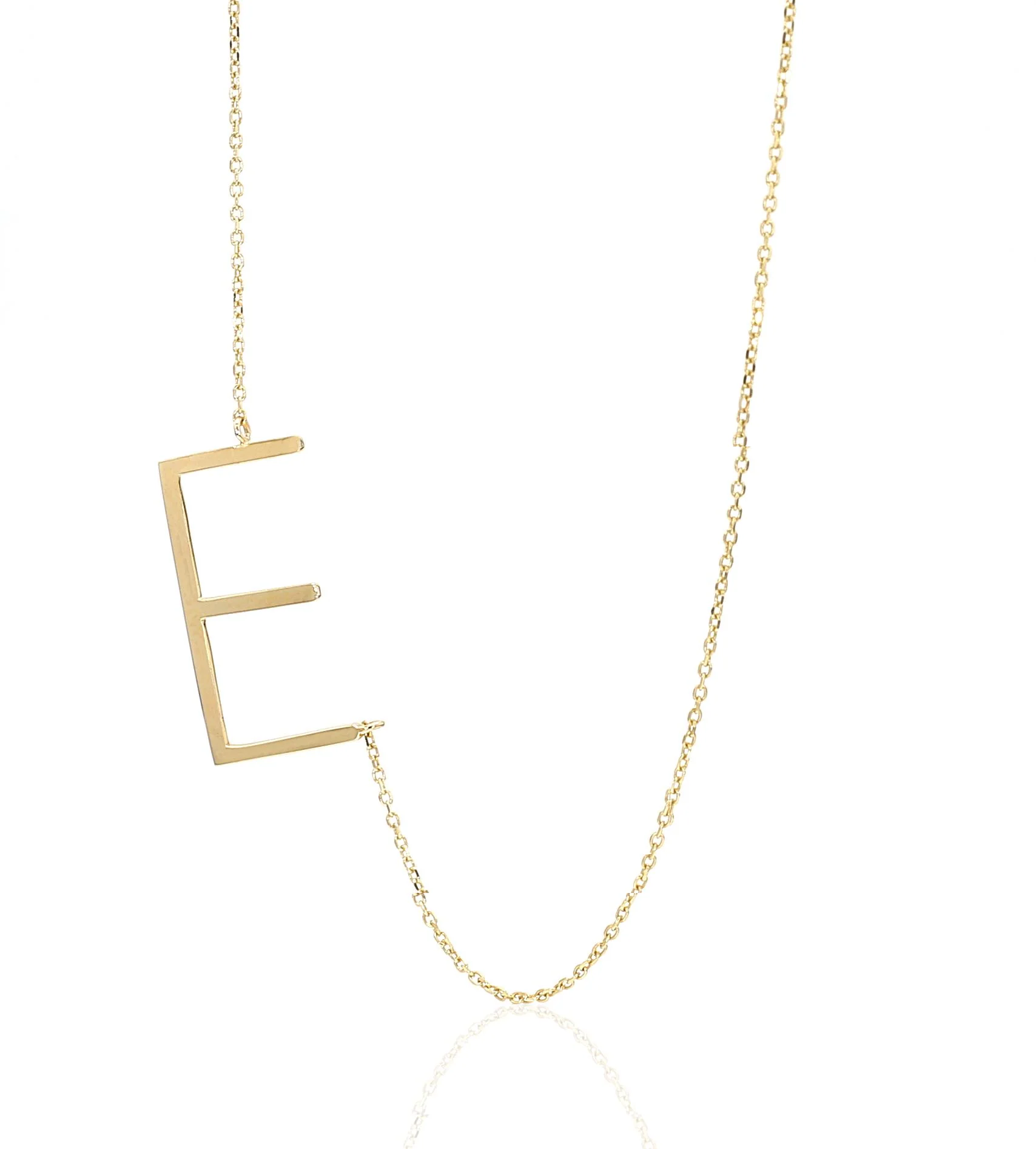 Tilted Initial 14K Gold Pendant Cable Chain Necklace - Image 2