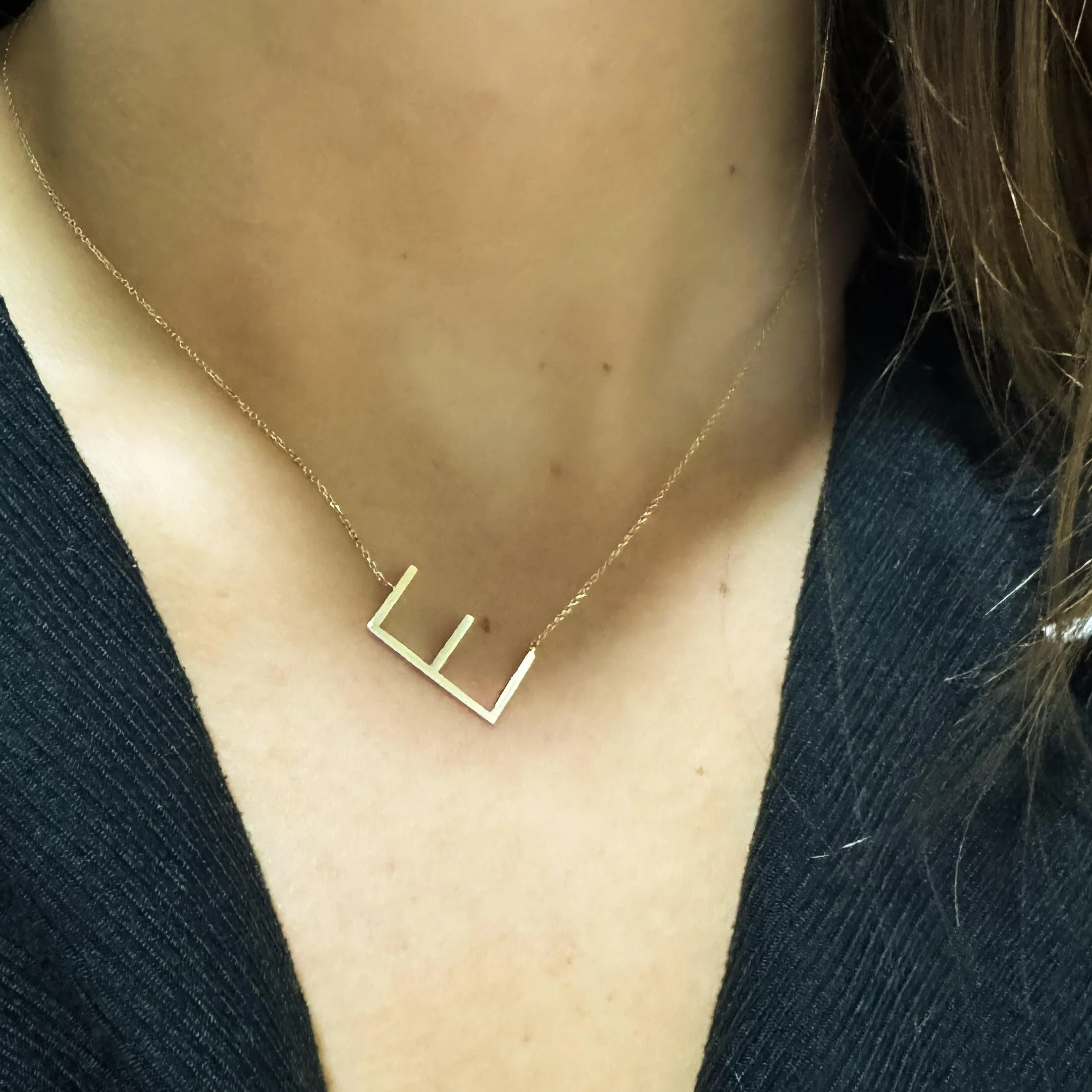 Tilted Initial 14K Gold Pendant Cable Chain Necklace - Image 6