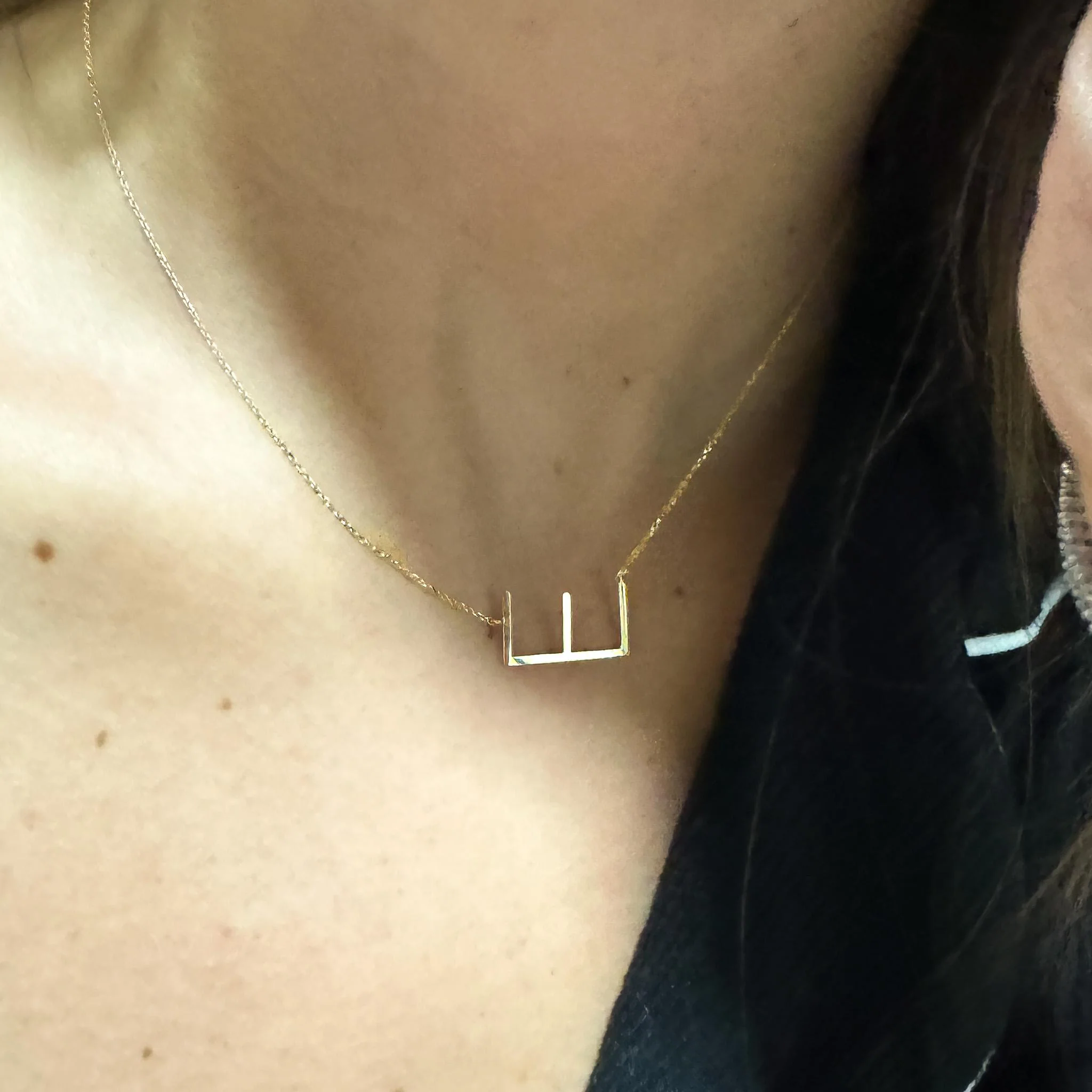 Tilted Initial 14K Gold Pendant Cable Chain Necklace - Image 7