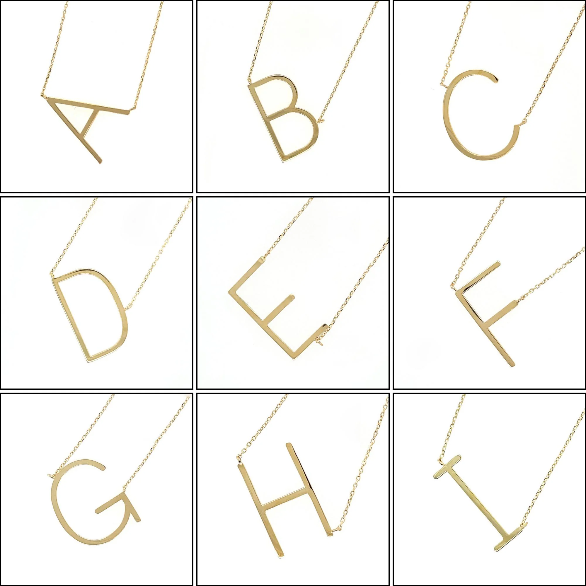Tilted Initial 14K Gold Pendant Cable Chain Necklace - Image 8