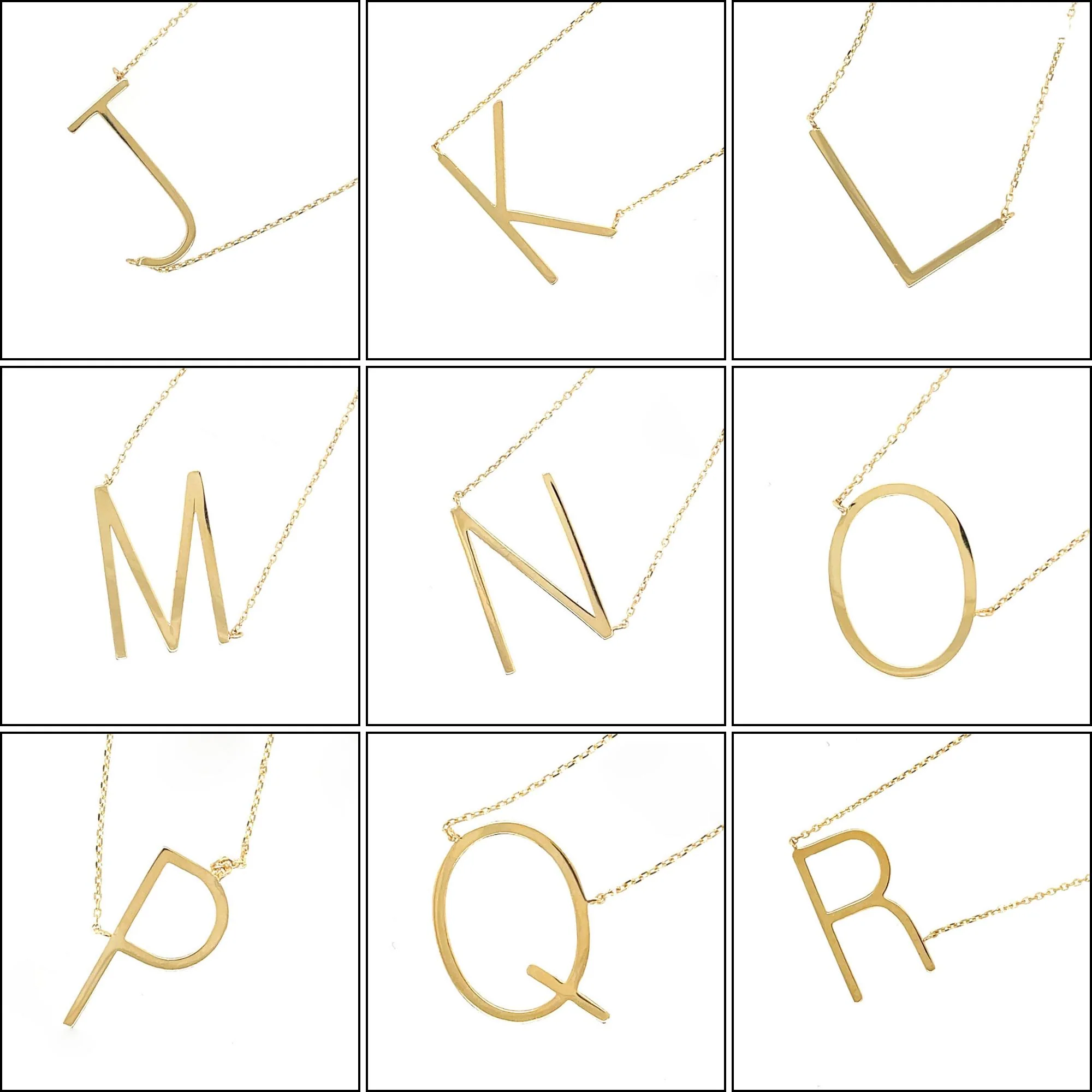 Tilted Initial 14K Gold Pendant Cable Chain Necklace - Image 9