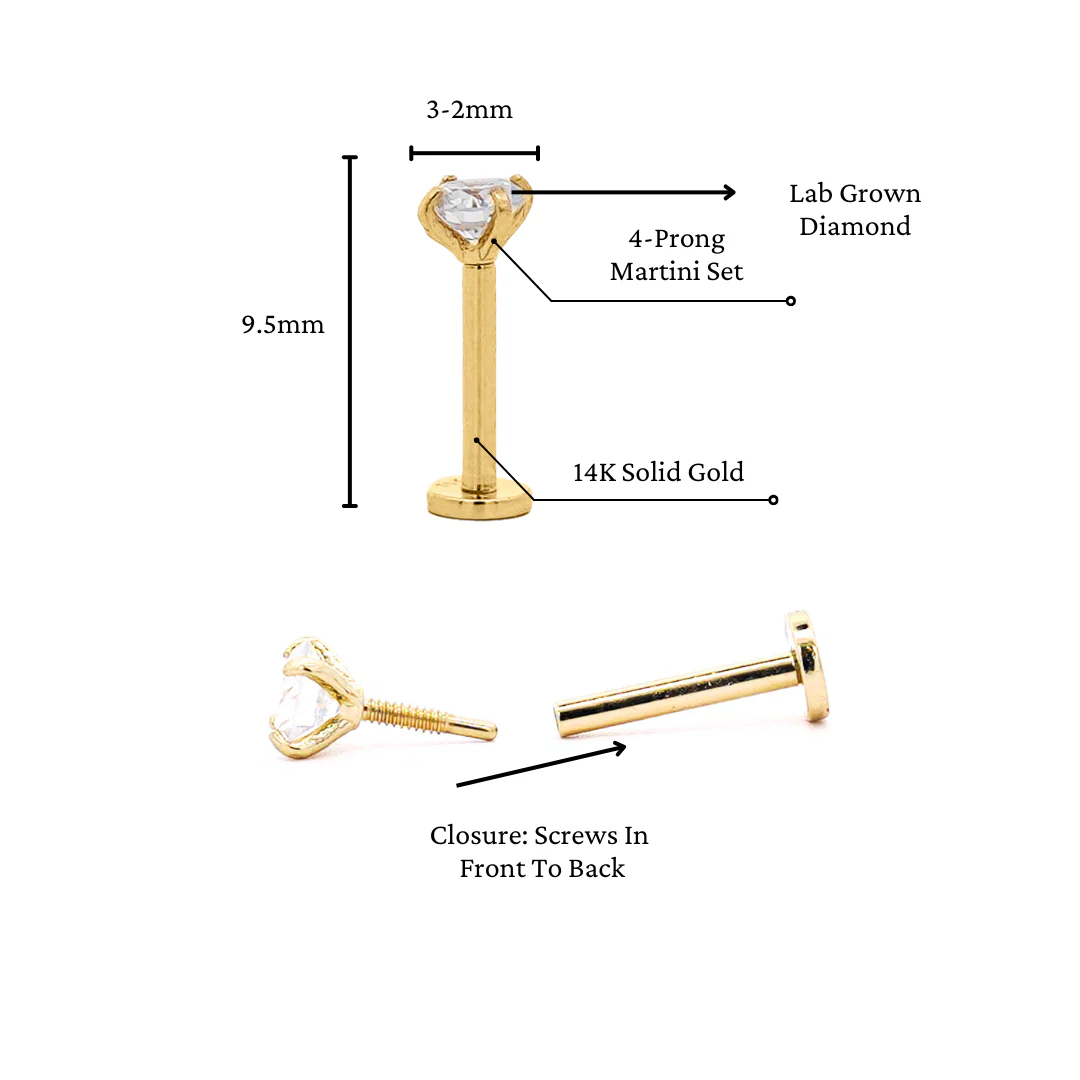3mm Diamond 14K Gold Flat Back Single Stud Earring - Image 9