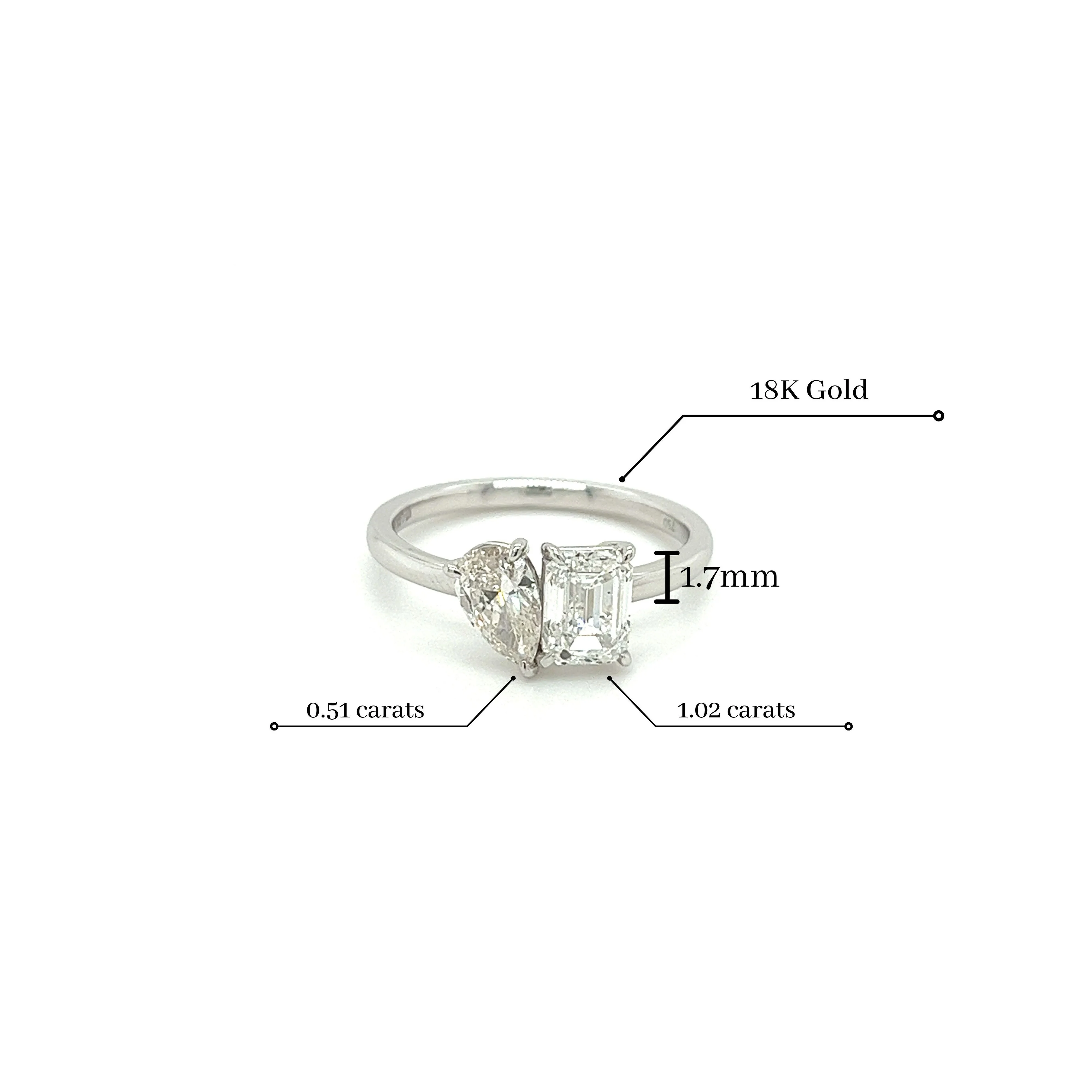 Toi Et Moi Emerald & Pear Cut Lab Diamond Engagement Ring in 18K White Gold - Image 4