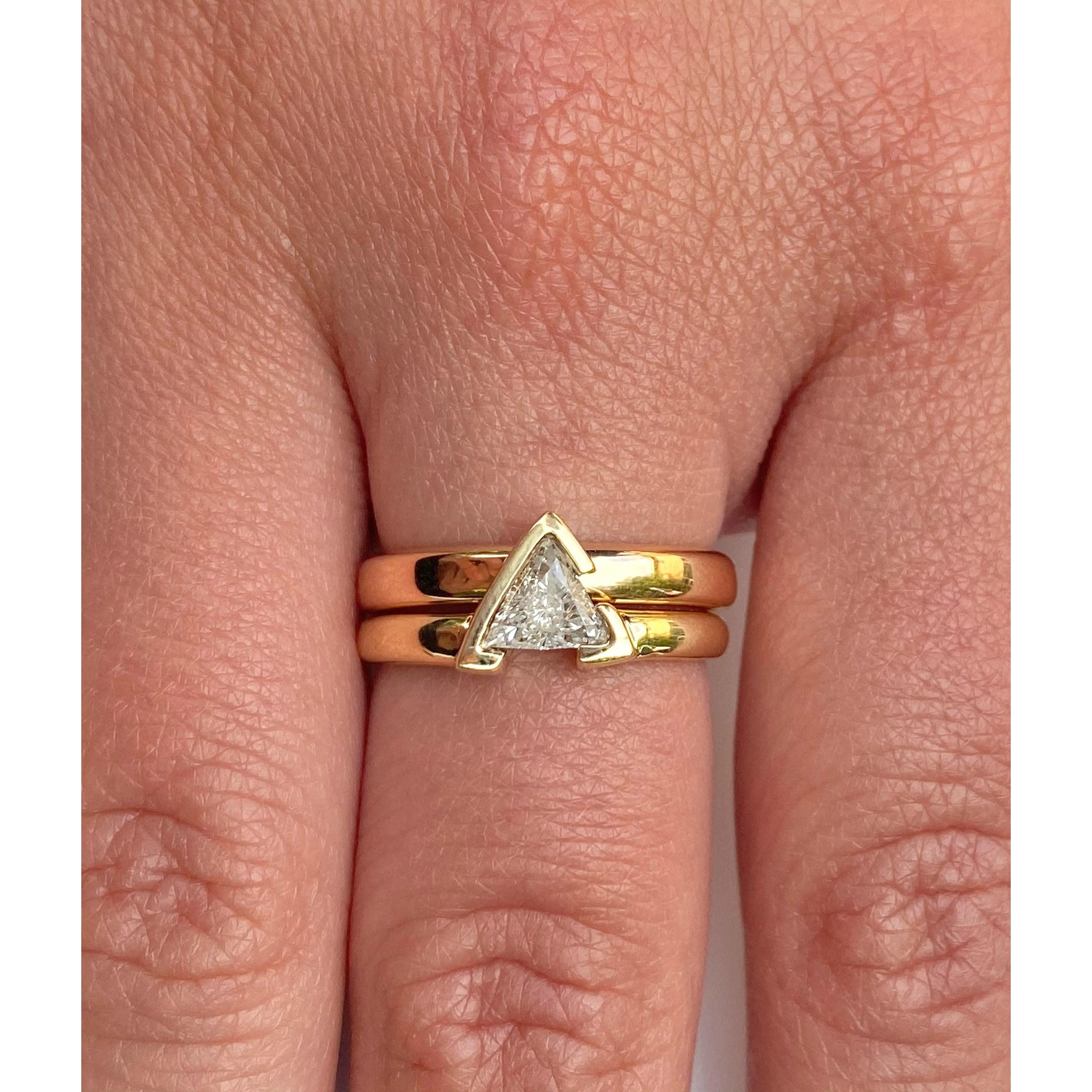 Triangle Cut Natural Diamond Double Banded Engagement Ring - Image 3