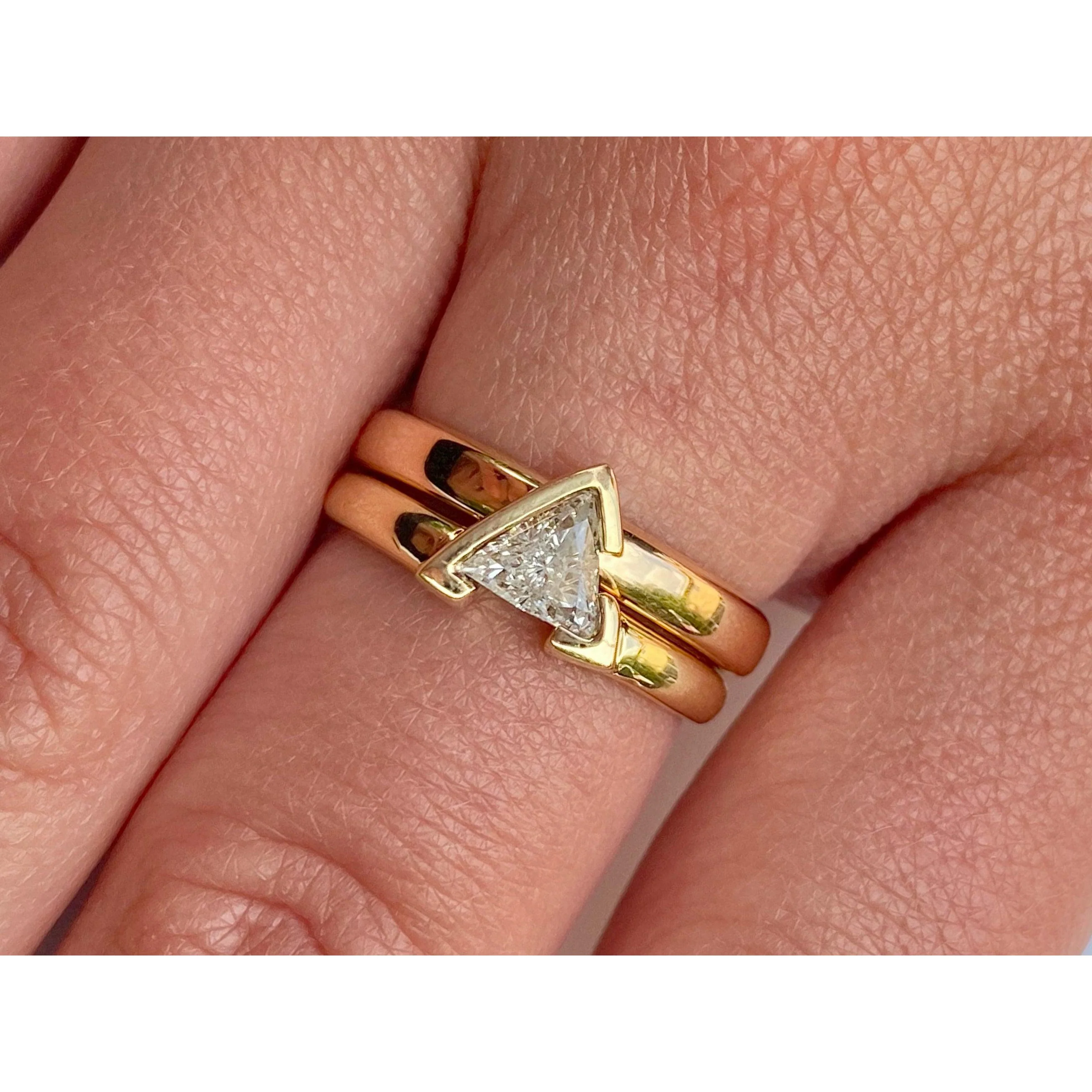 Triangle Cut Natural Diamond Double Banded Engagement Ring - Image 4