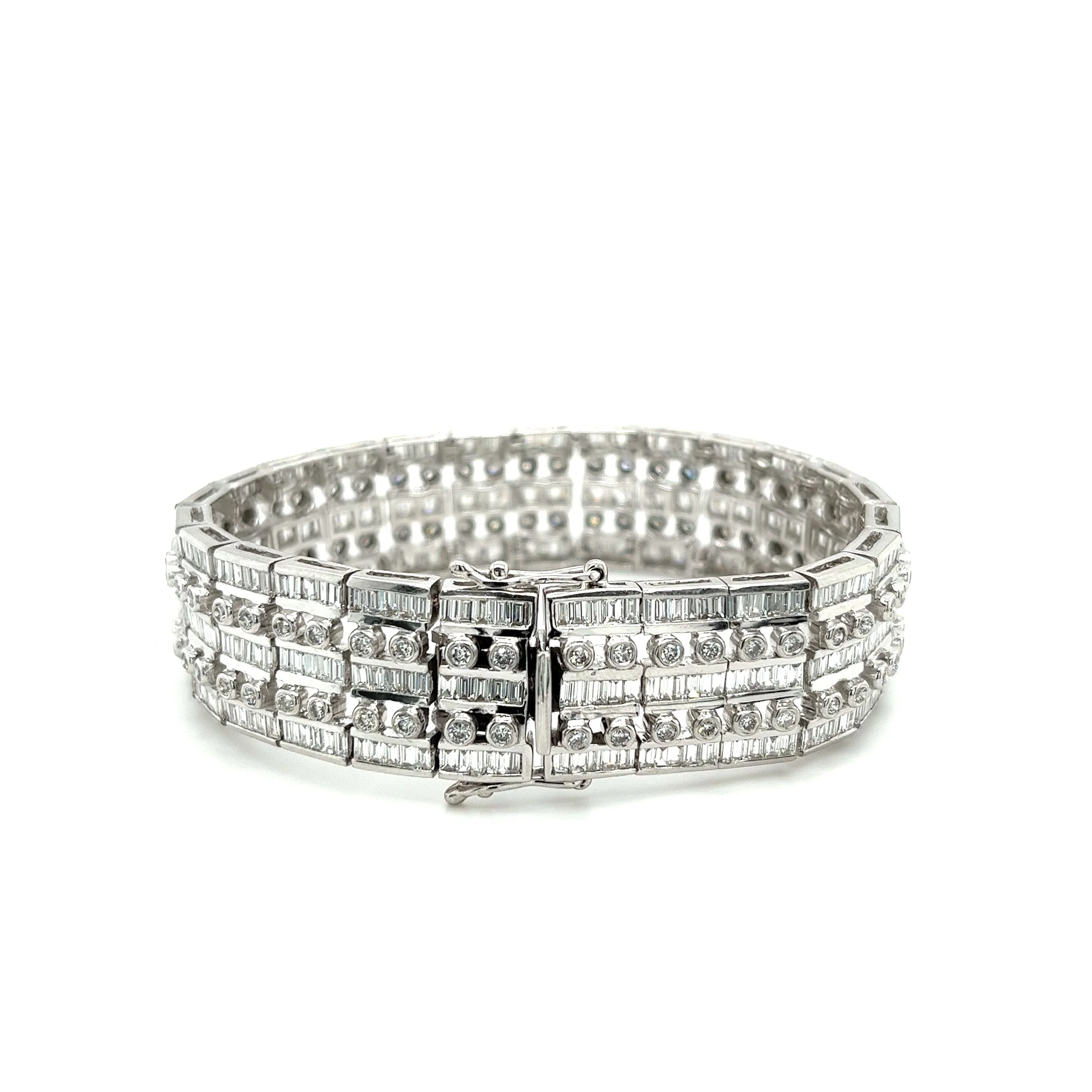 Unisex 18k Solid White Gold Baguette and Round Cut Natural Diamond 5-Row Multi Link Bracelet - Image 6