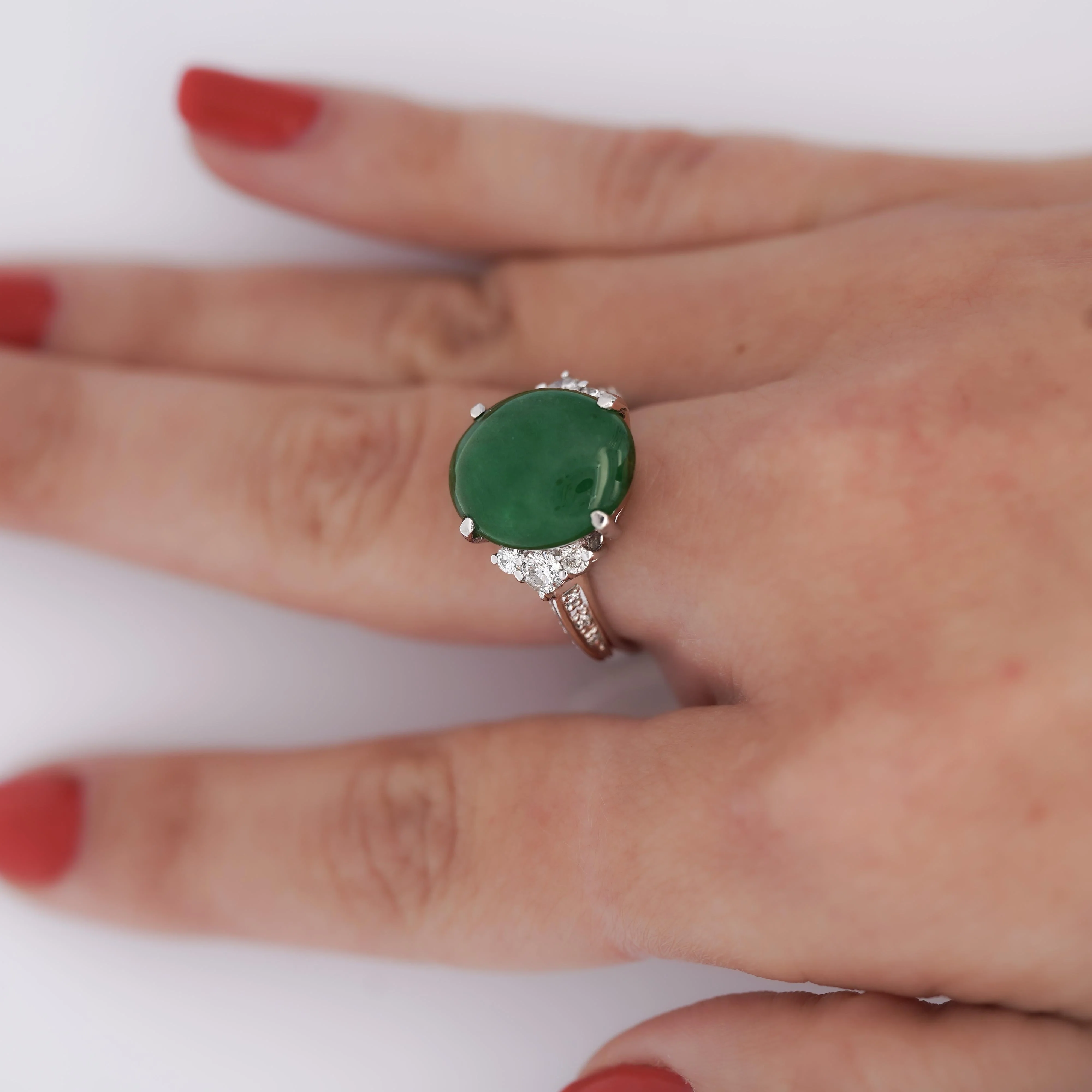 Certified Untreated 8.14 Carat Jadeite Jade A Fei Cui Platinum Ring - Image 2