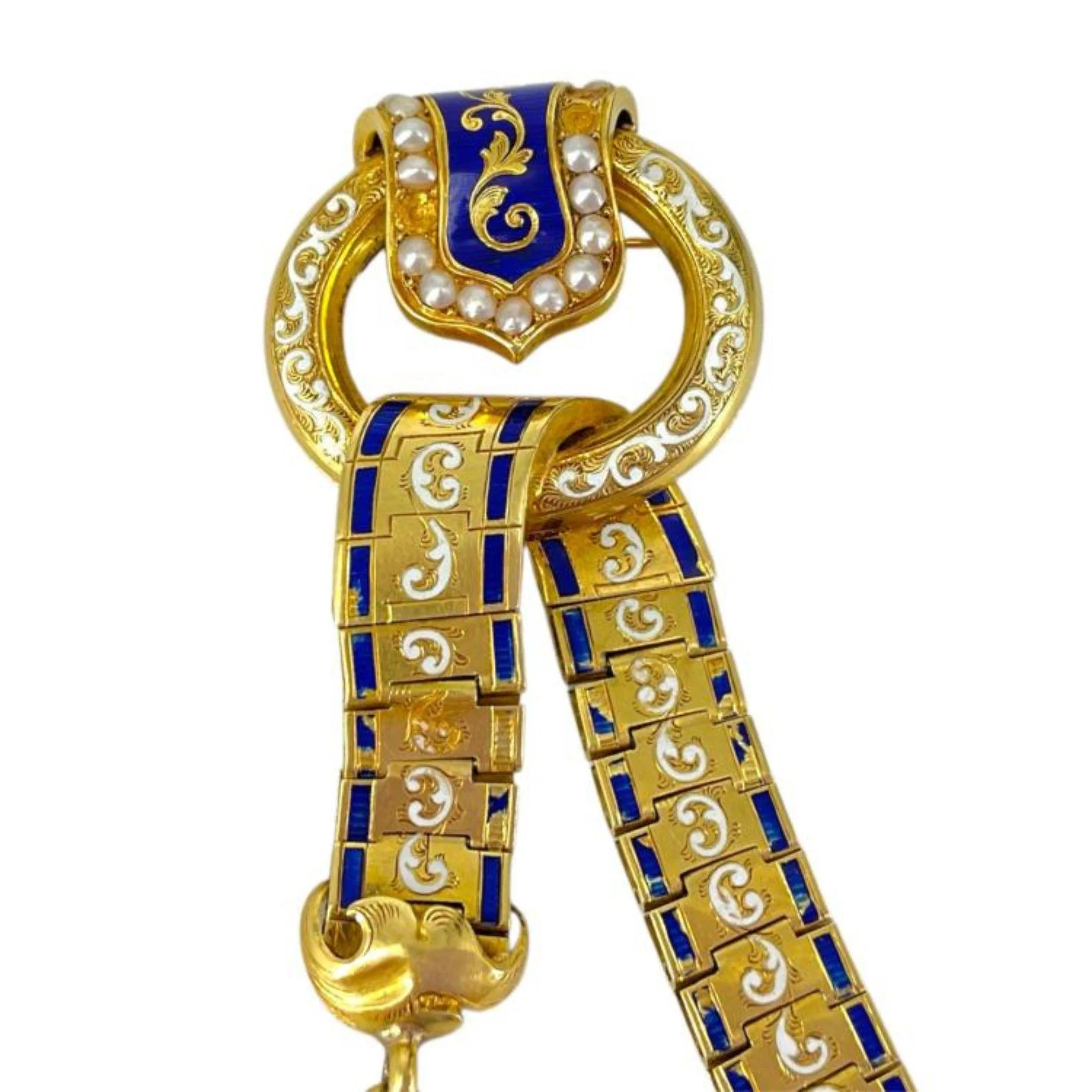 Vacheron Constantin 18K Gold Enamel Chatelaine Pocket Watch and Brooch - Image 3