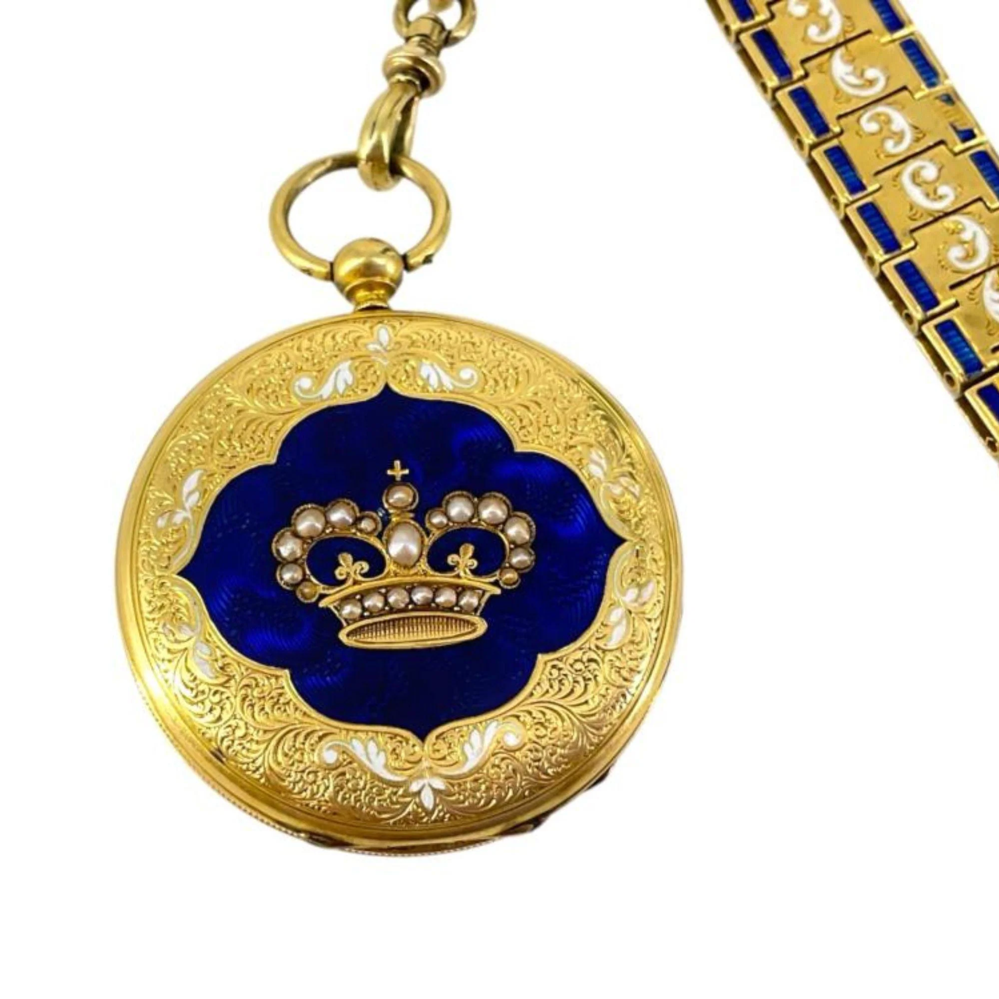 Vacheron Constantin 18K Gold Enamel Chatelaine Pocket Watch and Brooch - Image 5