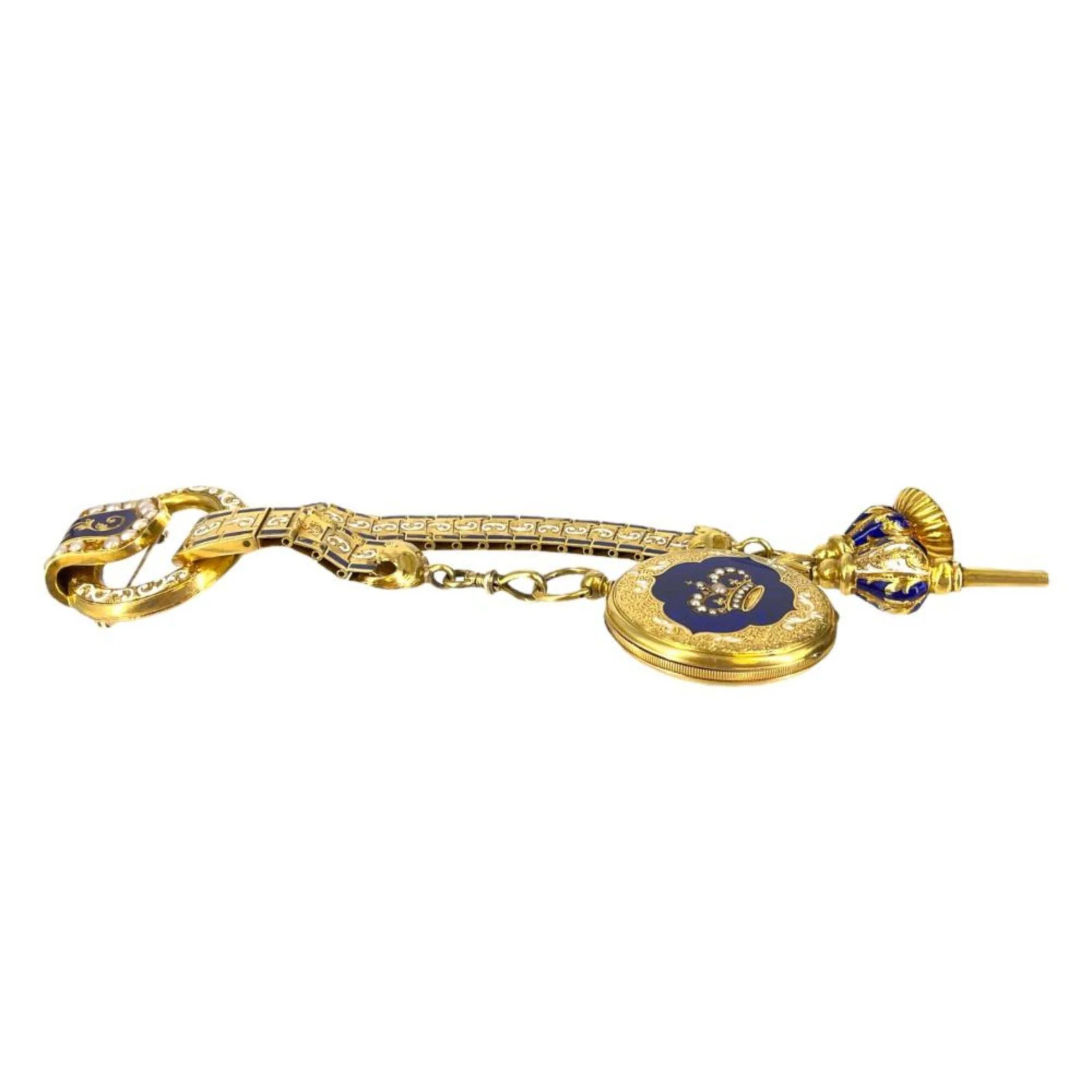 Vacheron Constantin 18K Gold Enamel Chatelaine Pocket Watch and Brooch - Image 6