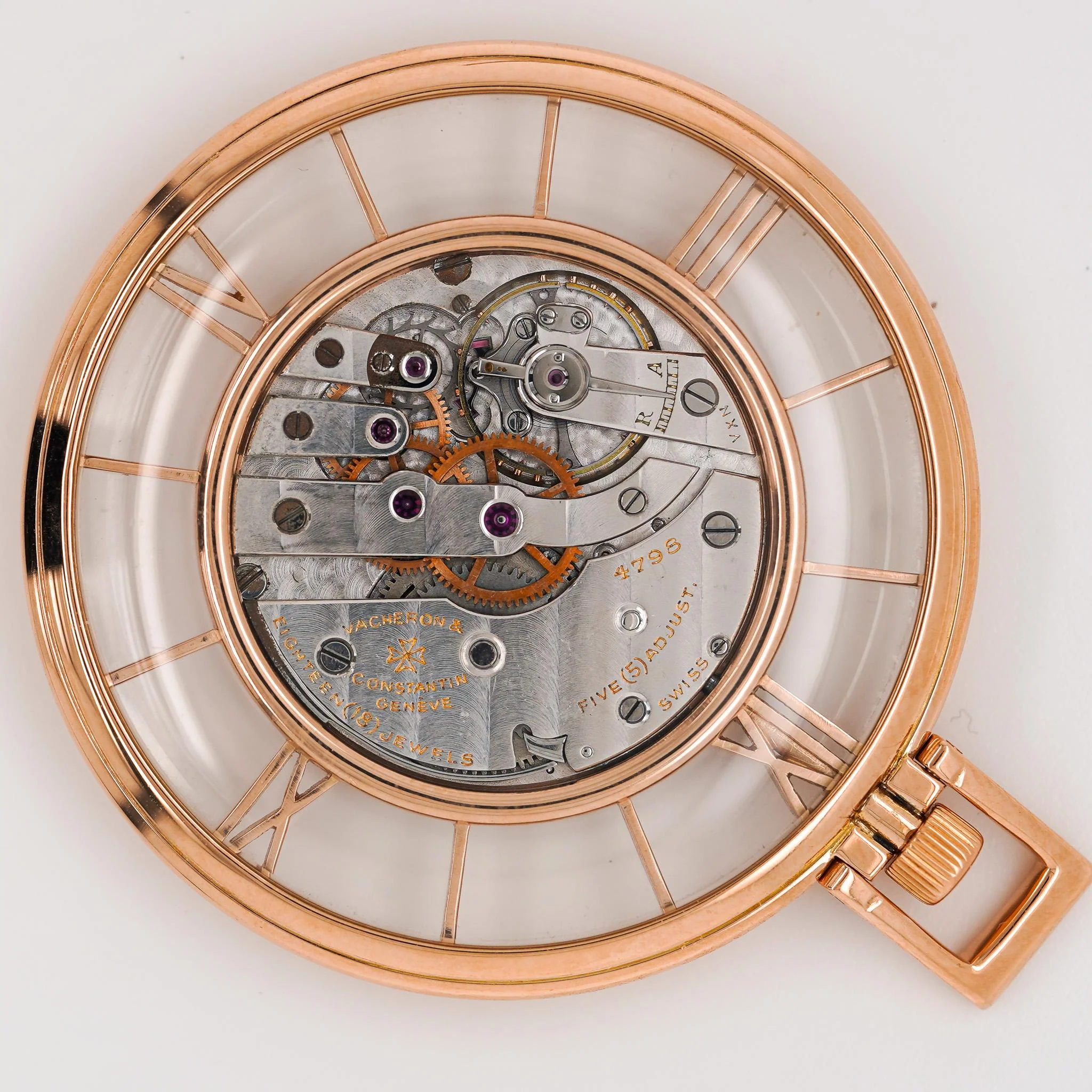 Vacheron Constantin 4798 Skeleton Roman Bezel 18K Rose Gold Pocket Watch - Image 2