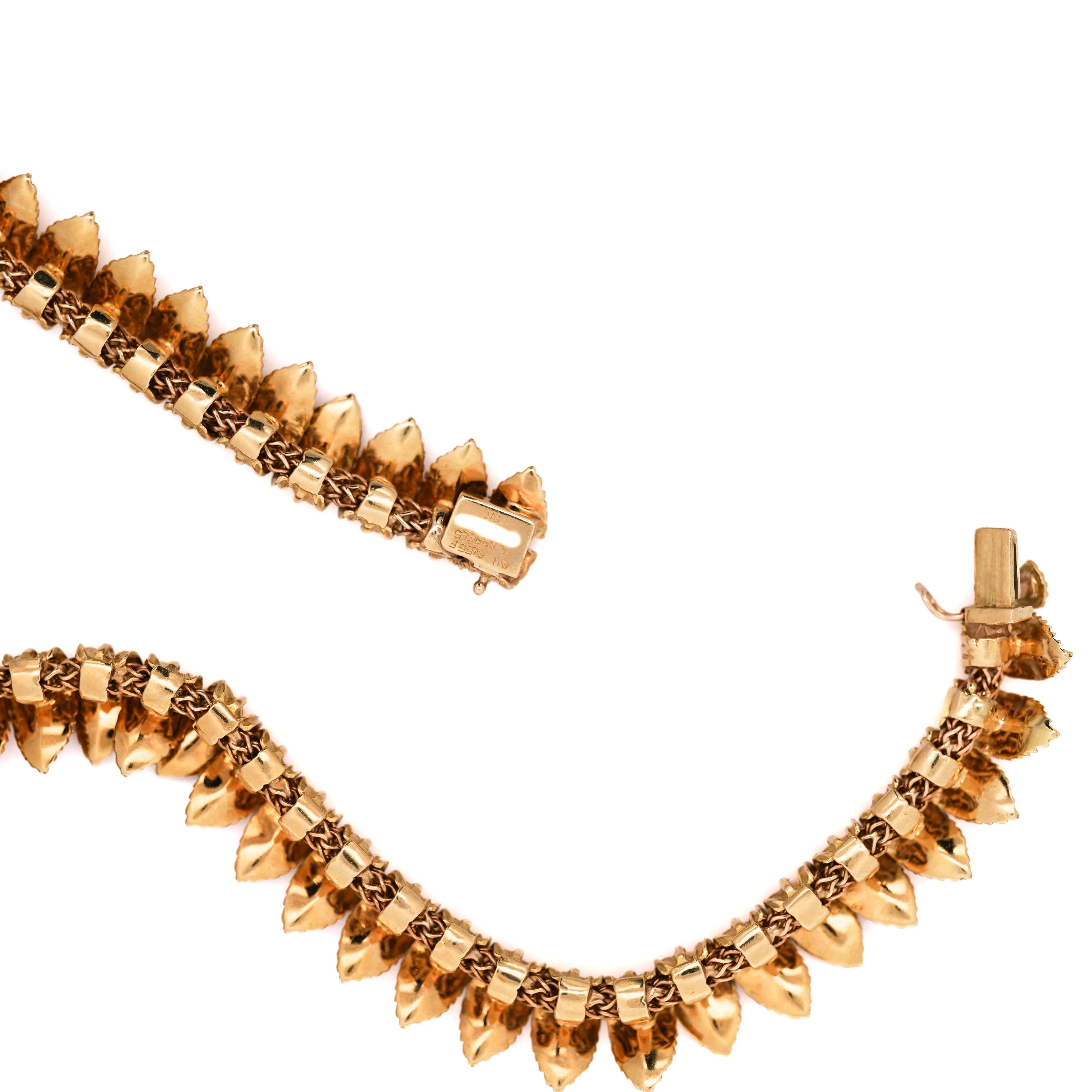 Van Cleef & Arpels 18K Gold Leaf Diamond Vintage Retro Choker Necklace - Image 8