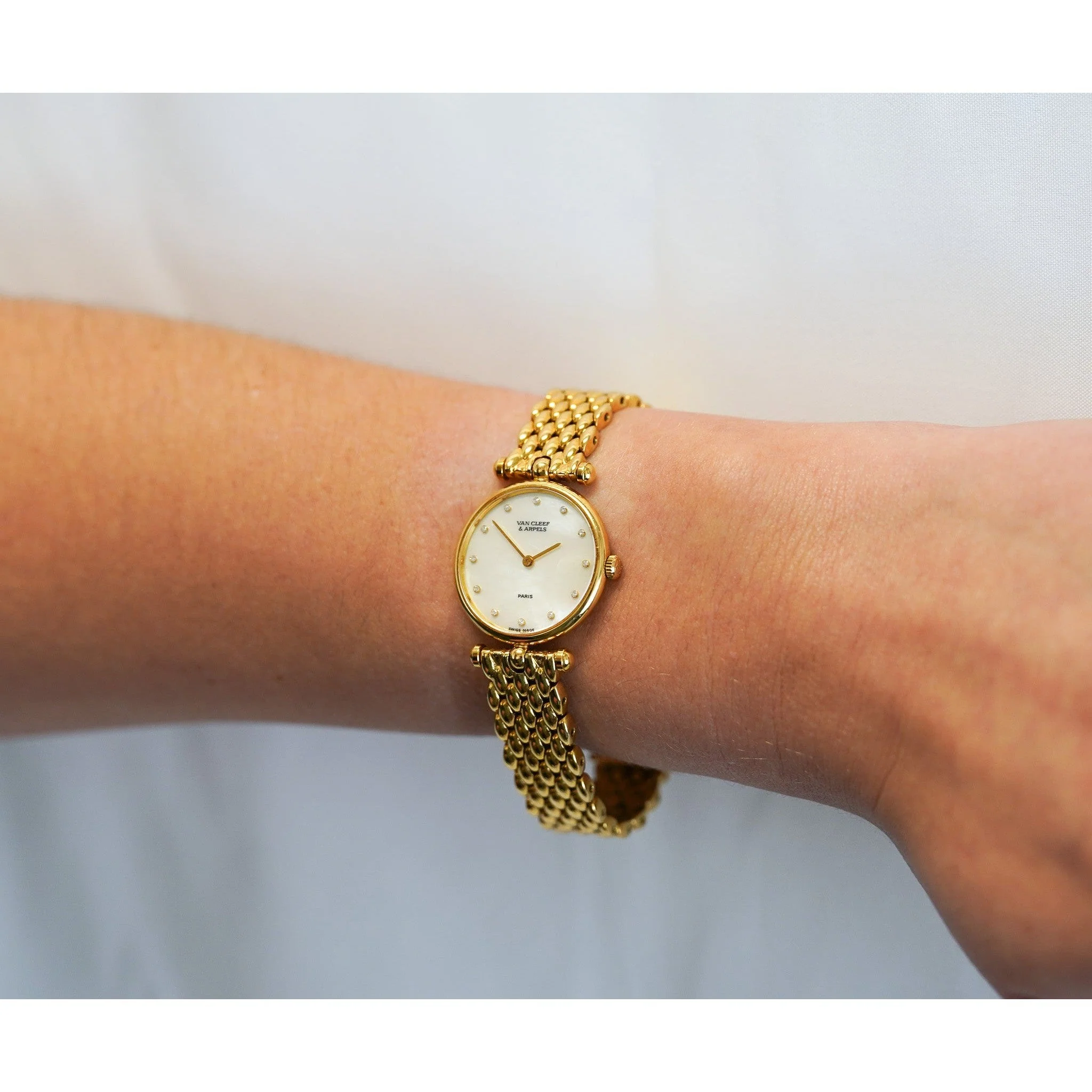 Vintage Van Cleef & Arpels 18K Mother of Pearl Diamond Watch 24mm - Image 9