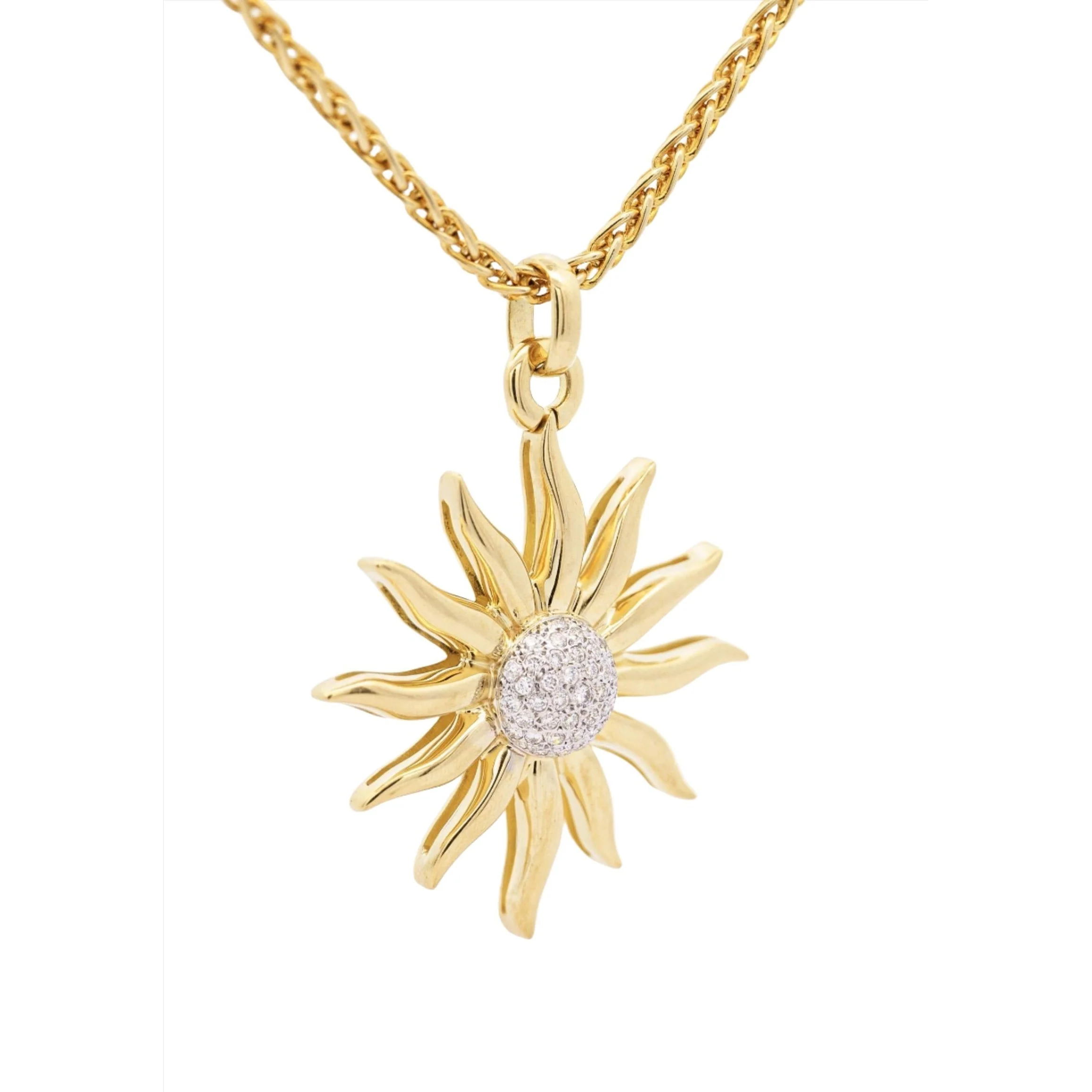 Vintage 0.85 Carat Sun Motif Diamond Pendant Necklace Crafted in 18k Yellow Gold - Image 2