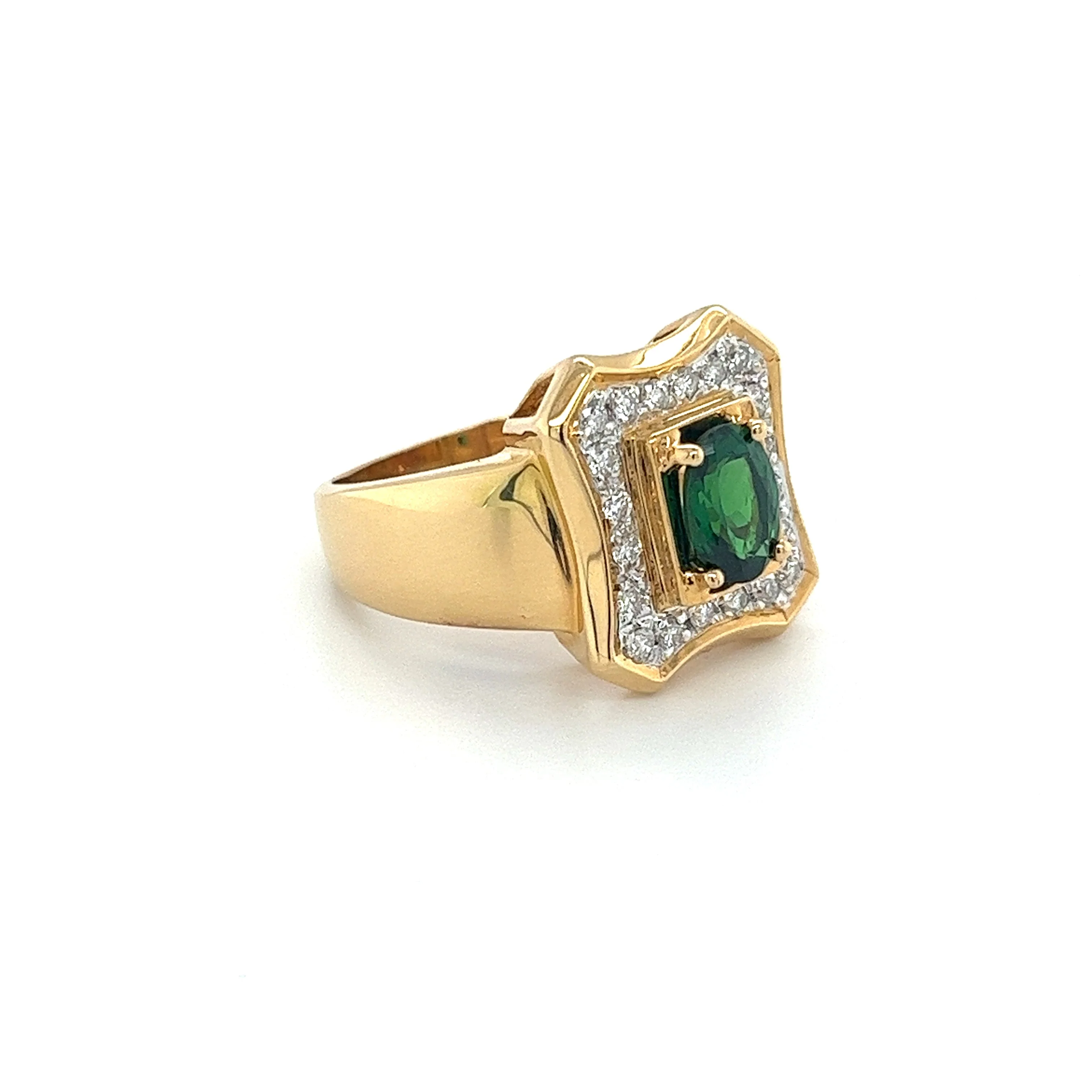 1.25 Carat Oval Cut Tsavorite And Round Cut Diamond Halo Rectangle Shape Ring - Image 2