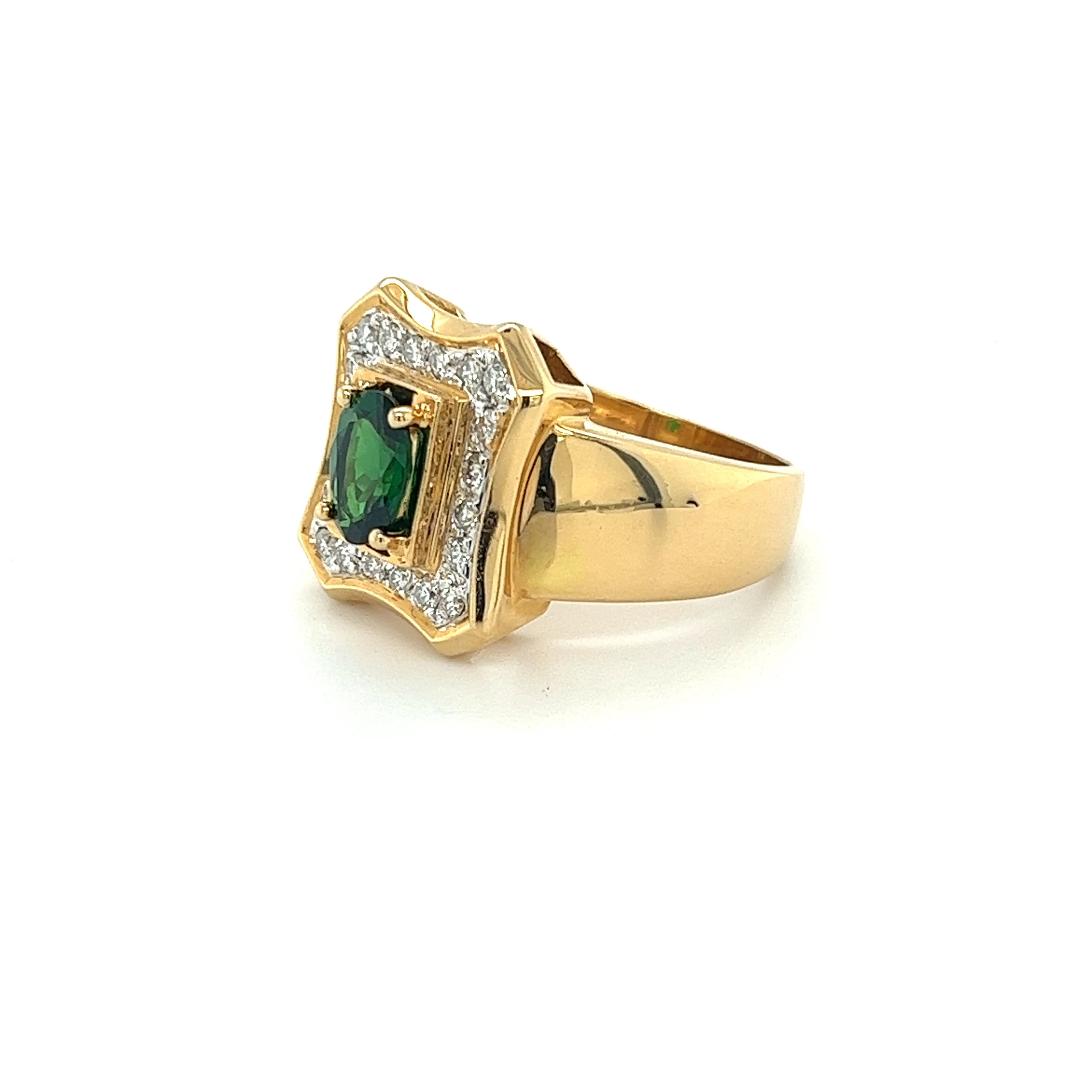 1.25 Carat Oval Cut Tsavorite And Round Cut Diamond Halo Rectangle Shape Ring - Image 6