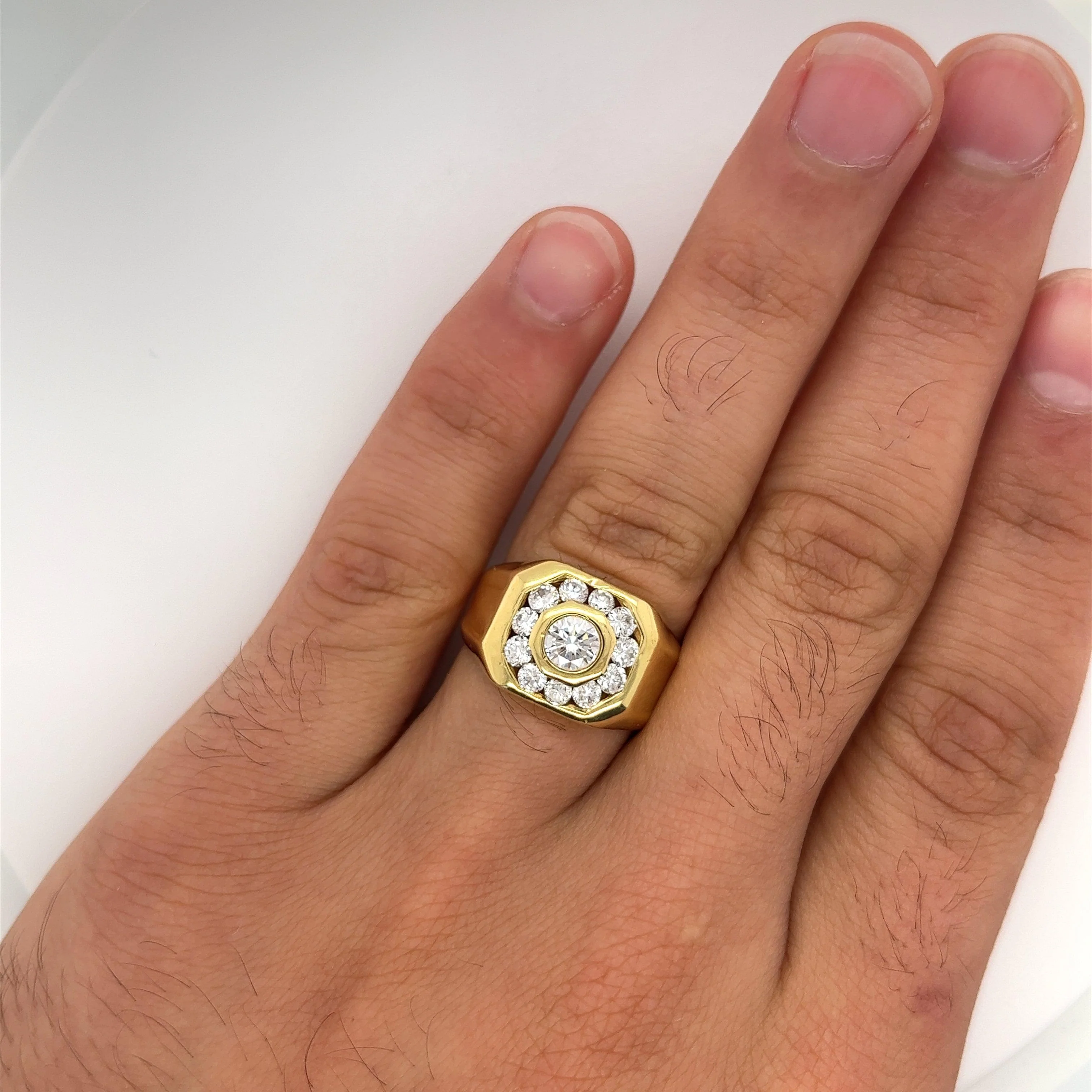 Vintage 1.5 Carat TW Bezel and Channel Set Natural Diamond Mens Ring in 18K Gold - Image 4