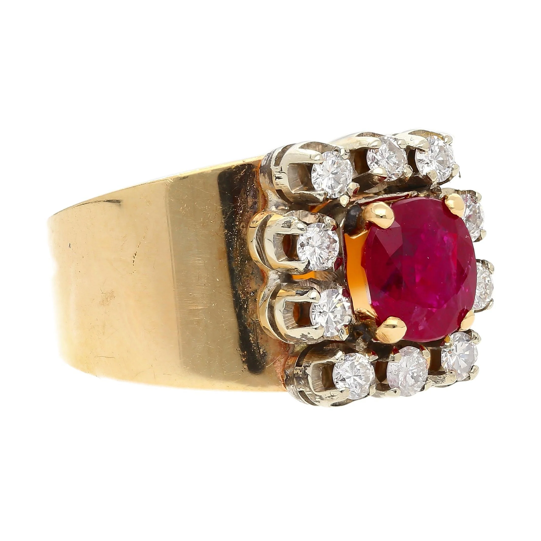 Vintage 1.54 Carat Cushion Cut Ruby in 14K Yellow Gold Wide Band - Image 2