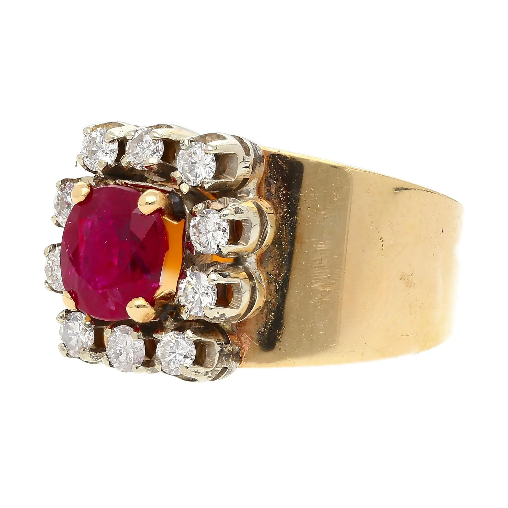 Vintage 1.54 Carat Cushion Cut Ruby in 14K Yellow Gold Wide Band - Image 4