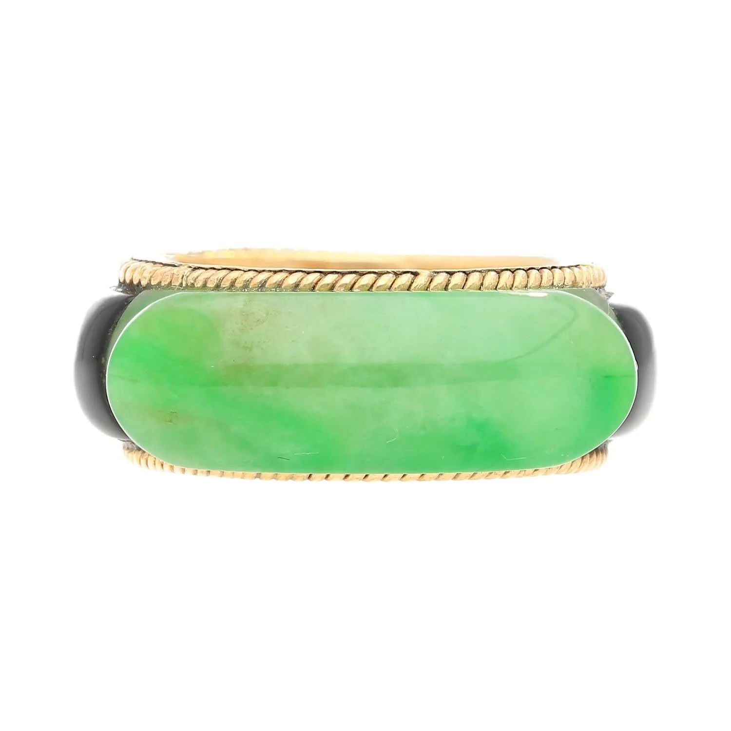 Vintage 11.40 Carved Jade with Onyx Band Ring in 14K Yellow Gold - Image 4
