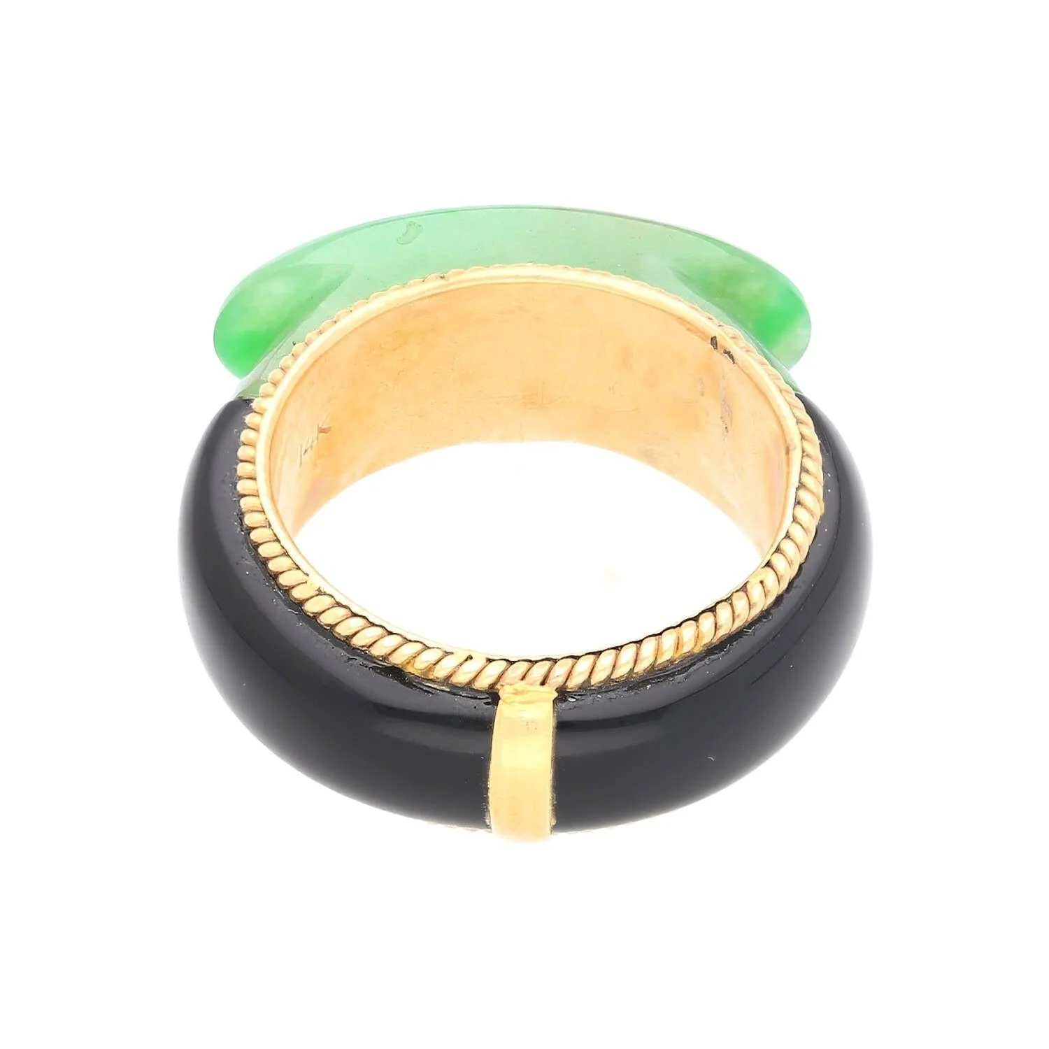 Vintage 11.40 Carved Jade with Onyx Band Ring in 14K Yellow Gold - Image 5