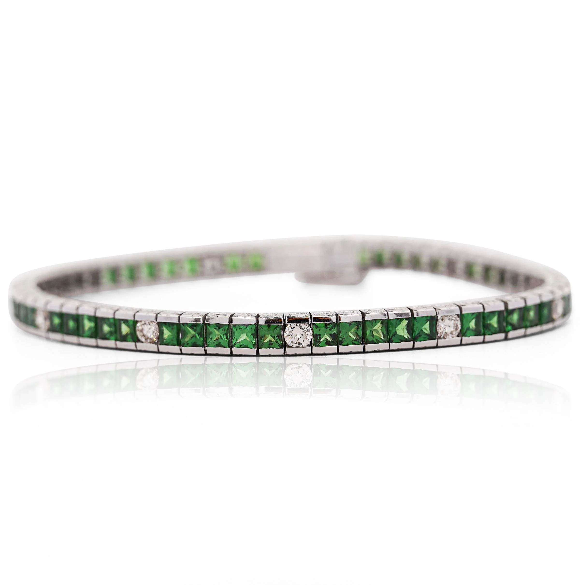 Vintage 11.5 Carat Tsavorite & Diamond Filigree Tennis Bracelet - Image 4