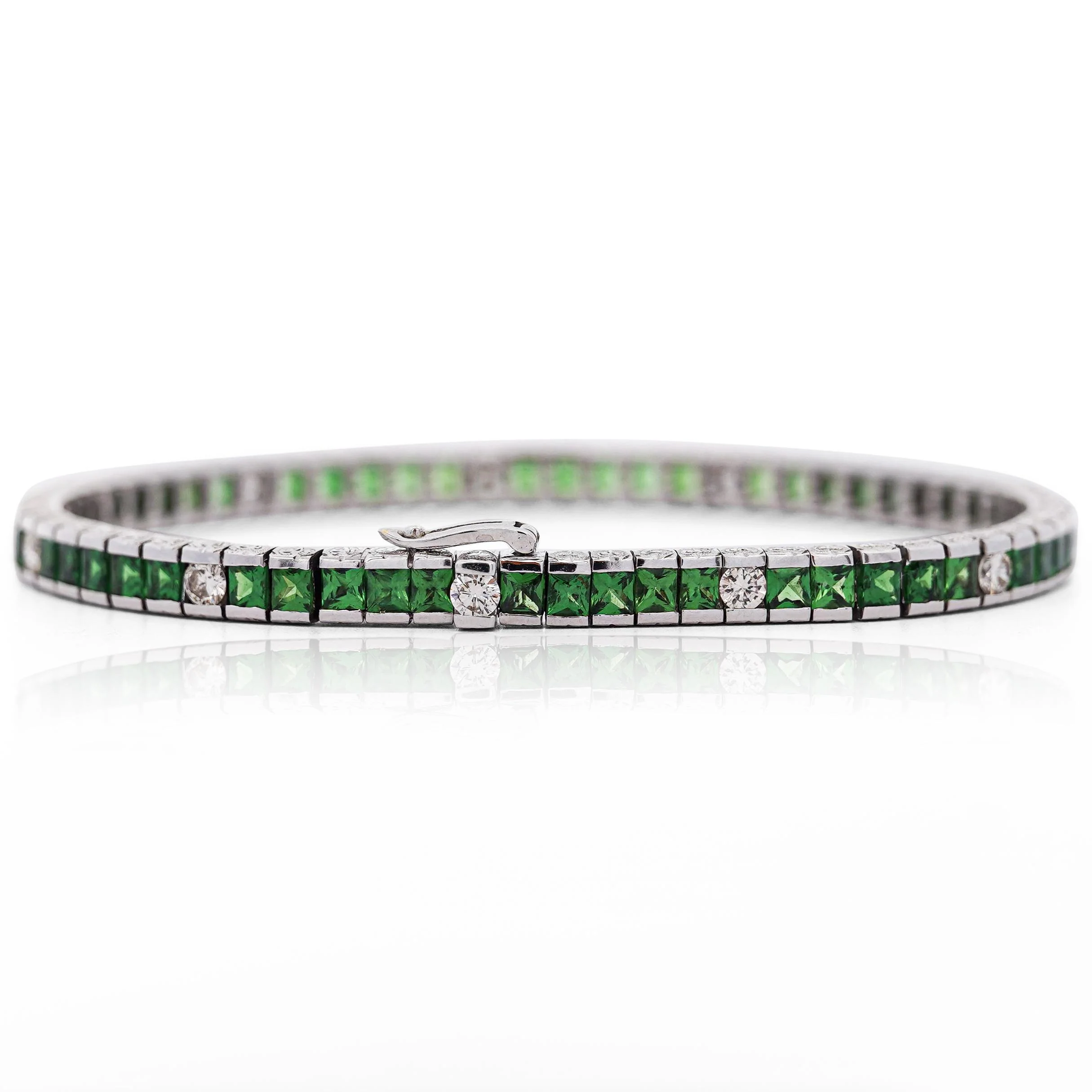 Vintage 11.5 Carat Tsavorite & Diamond Filigree Tennis Bracelet - Image 5