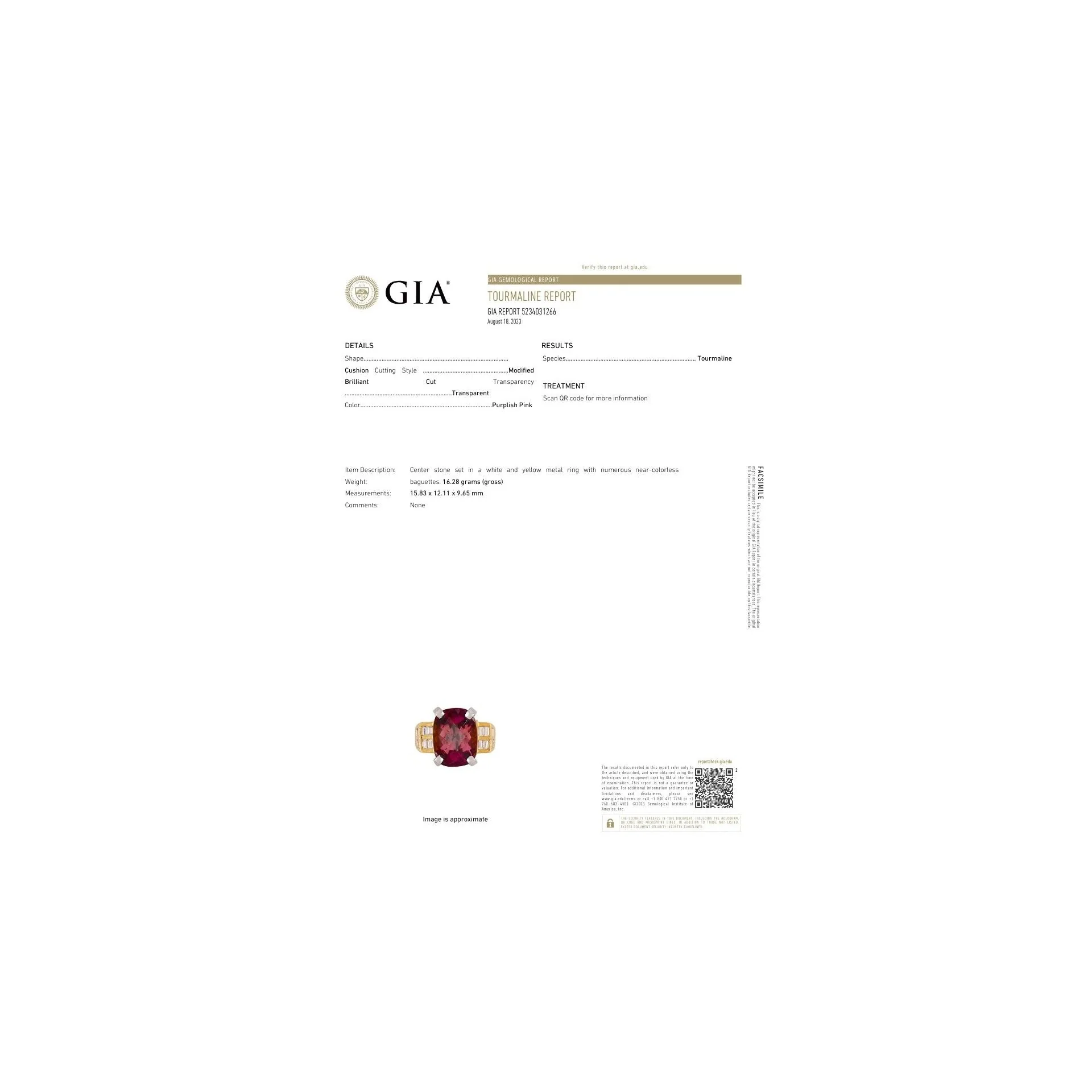 Vintage 13.50 Carat GIA Certified Purplish-Pink Tourmaline and Diamond 18K and Platinum Ring - Image 5