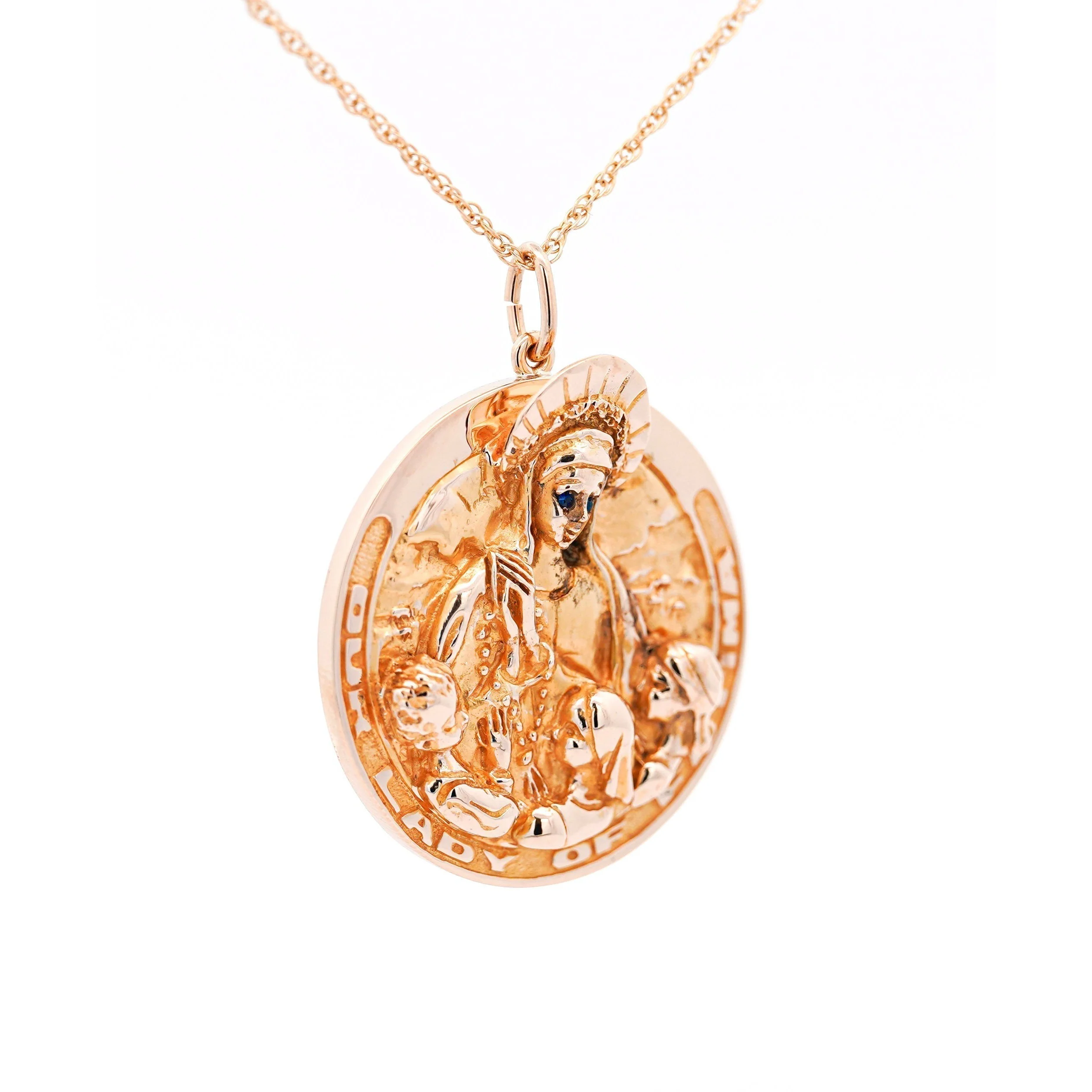 Vintage 14k Solid Gold Carved Medallion Pendant (Set of 3) by William Ruser - Our Lady of Fatima, Saint Martin, Saint George - Image 6