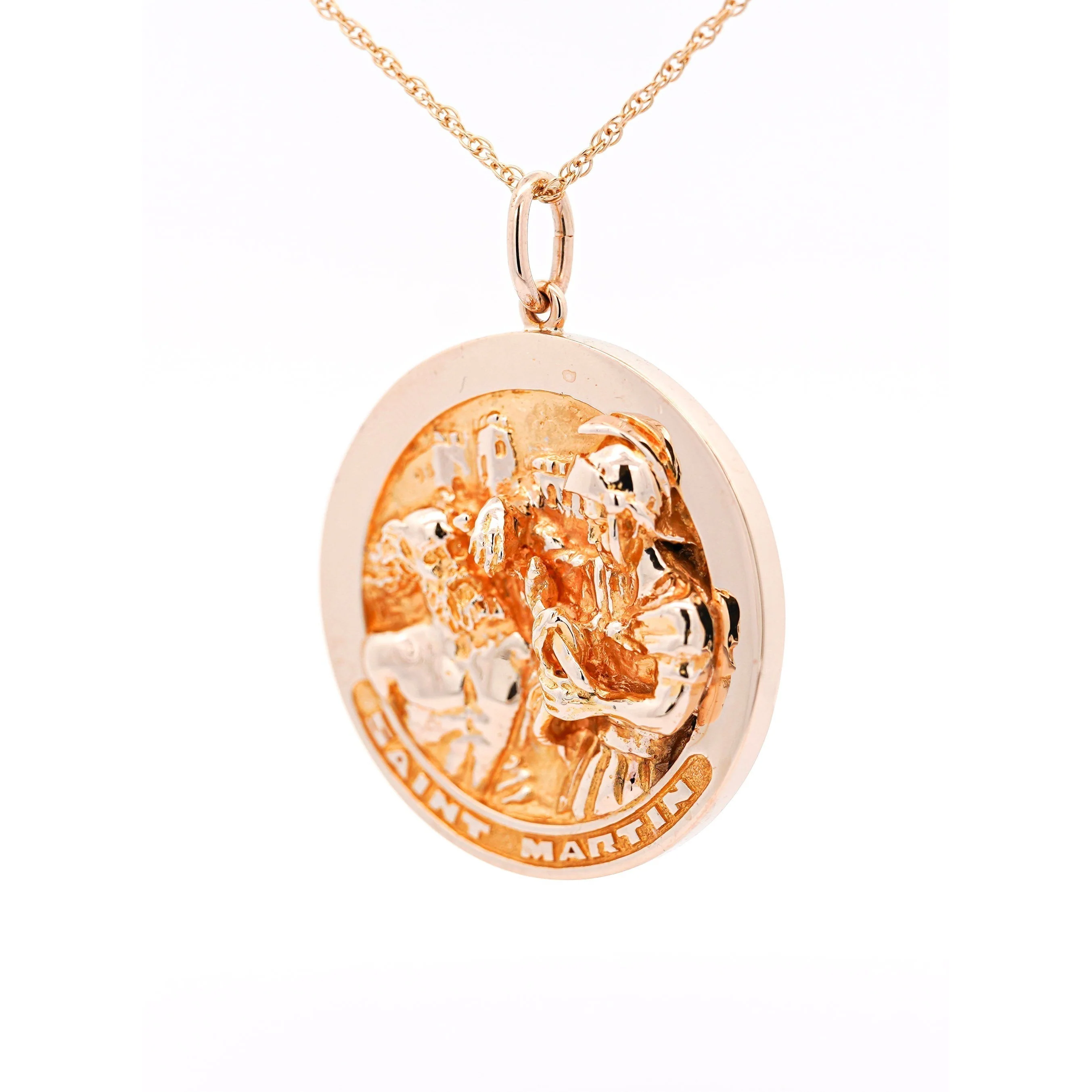 Vintage 14k Solid Gold Carved Medallion Pendant (Set of 3) by William Ruser - Our Lady of Fatima, Saint Martin, Saint George - Image 8