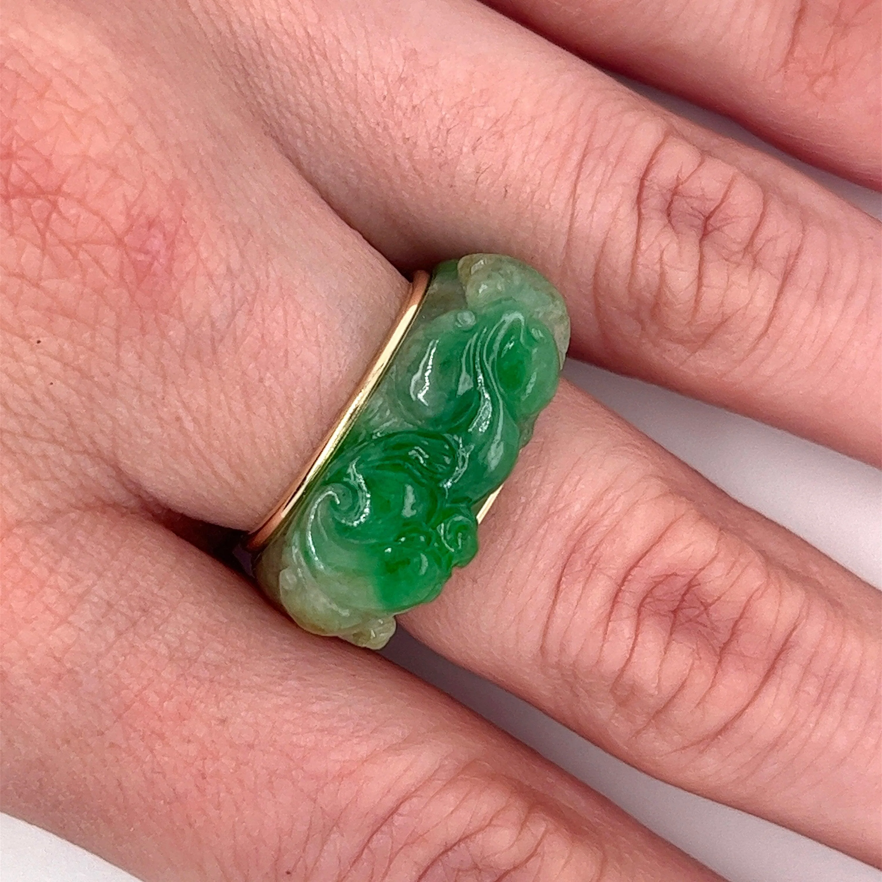 Vintage 14K Yellow Gold Detachable Carved Jadeite Jade Ring - Image 6
