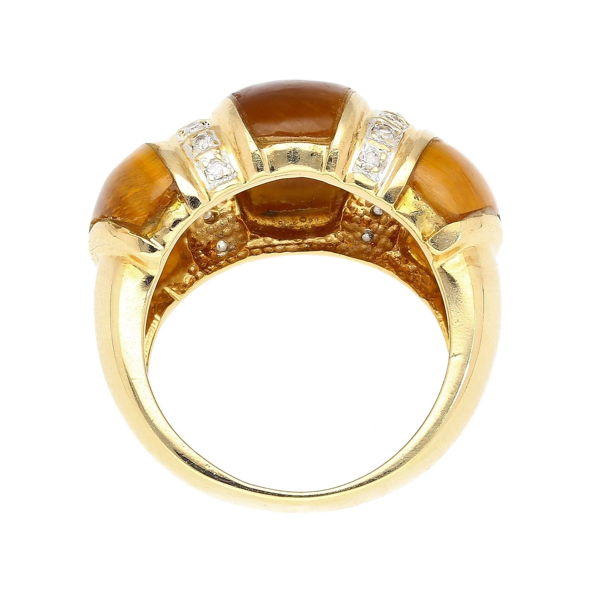 Vintage 14K Yellow Gold Tigers Eye & Diamond Dome Ring - Image 6