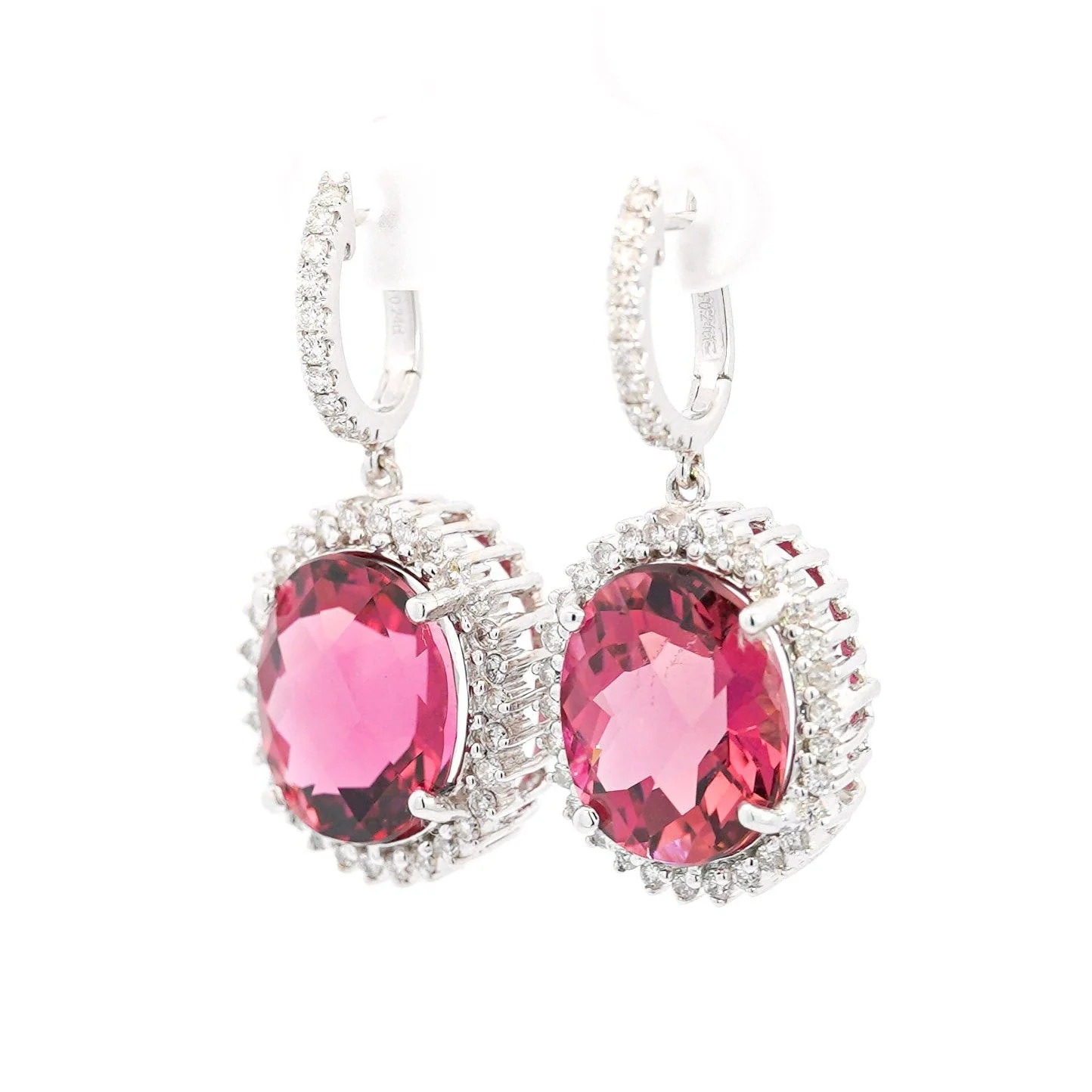 Vintage 16 Carat Pink Checkerboard Oval-Cut Tourmaline and Diamond Earring - Image 2