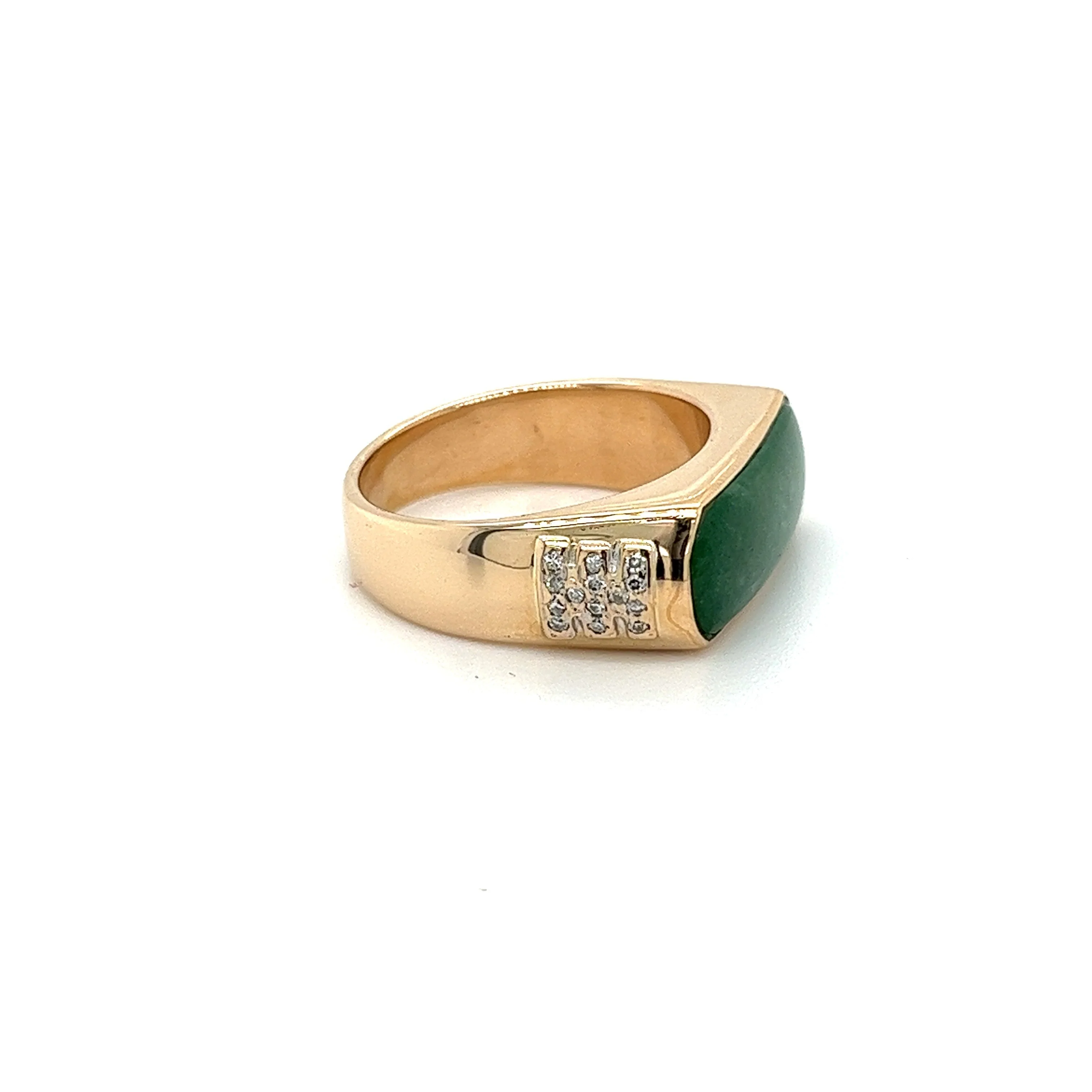 Vintage 18K Yellow Gold Jadeite Jade and 0.20 CTW Diamond Horizontal Wide Face Unisex Ring - Image 4