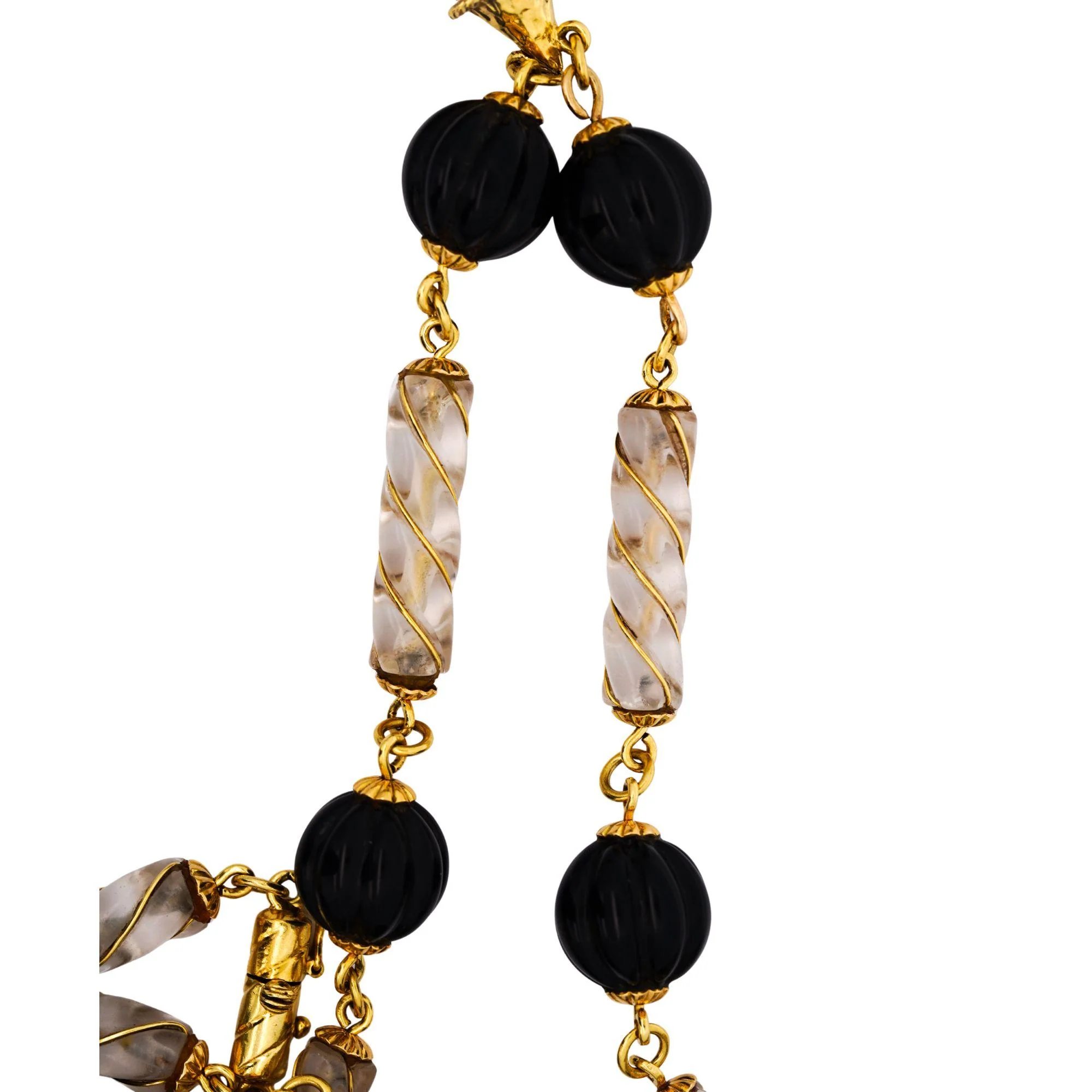 Vintage 18K Gold Tassel Necklace Quartz Black Onyx Diamond - 30 inches - Image 6