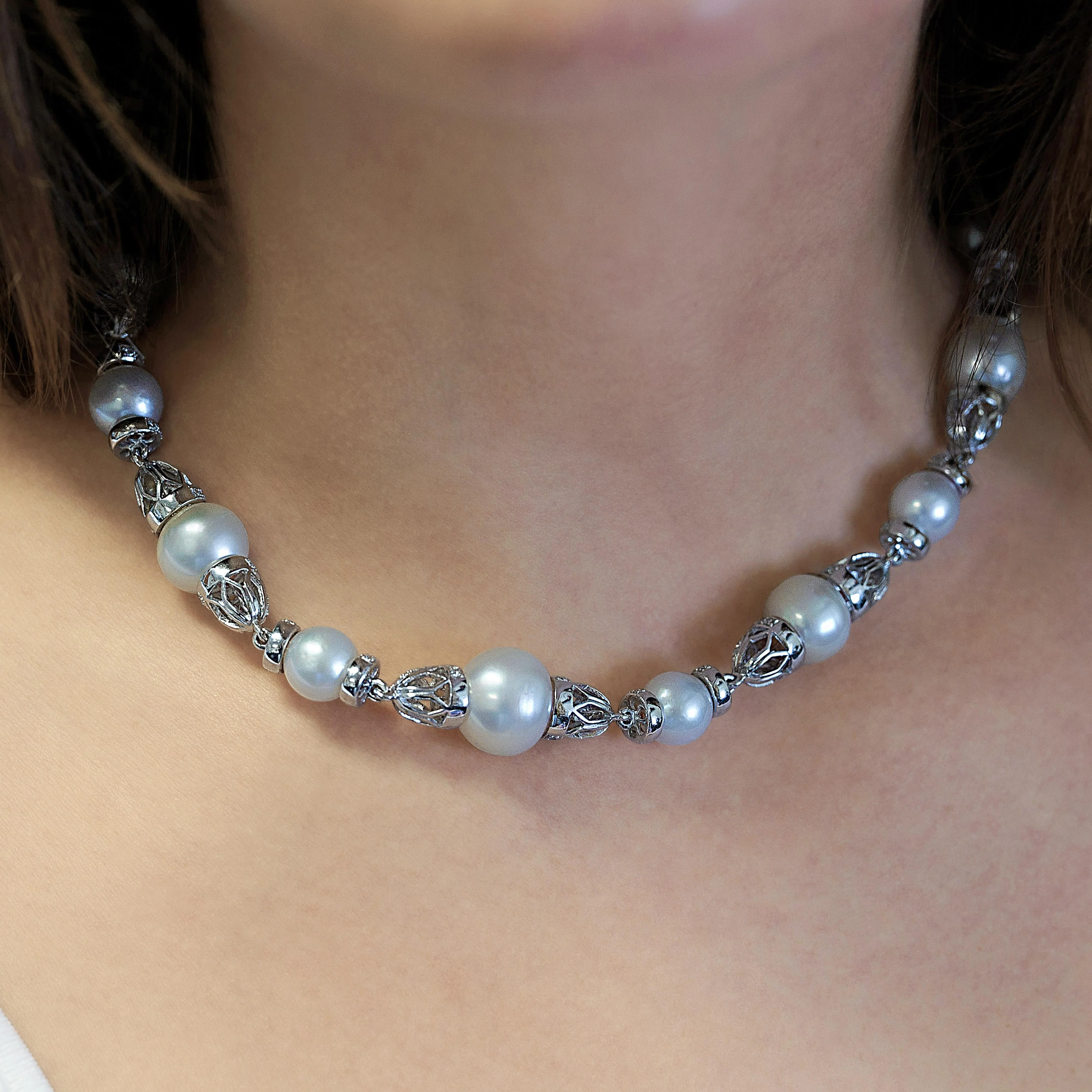 Vintage 18K White Gold 13mm South Sea Pearl & Diamond Choker Necklace - Image 5