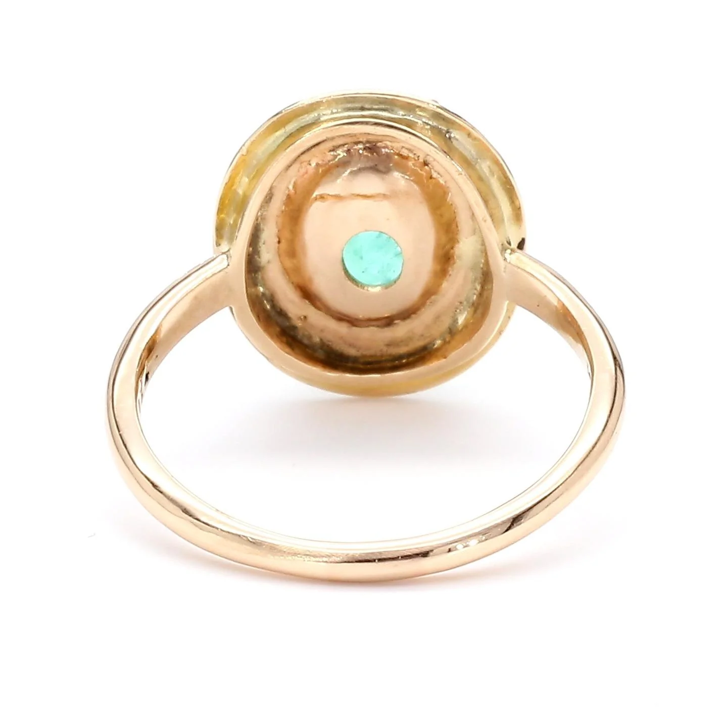 Vintage 2.24 Carat Oval Light Green Emerald 14K Gold Engraved Disc Ring - Image 6