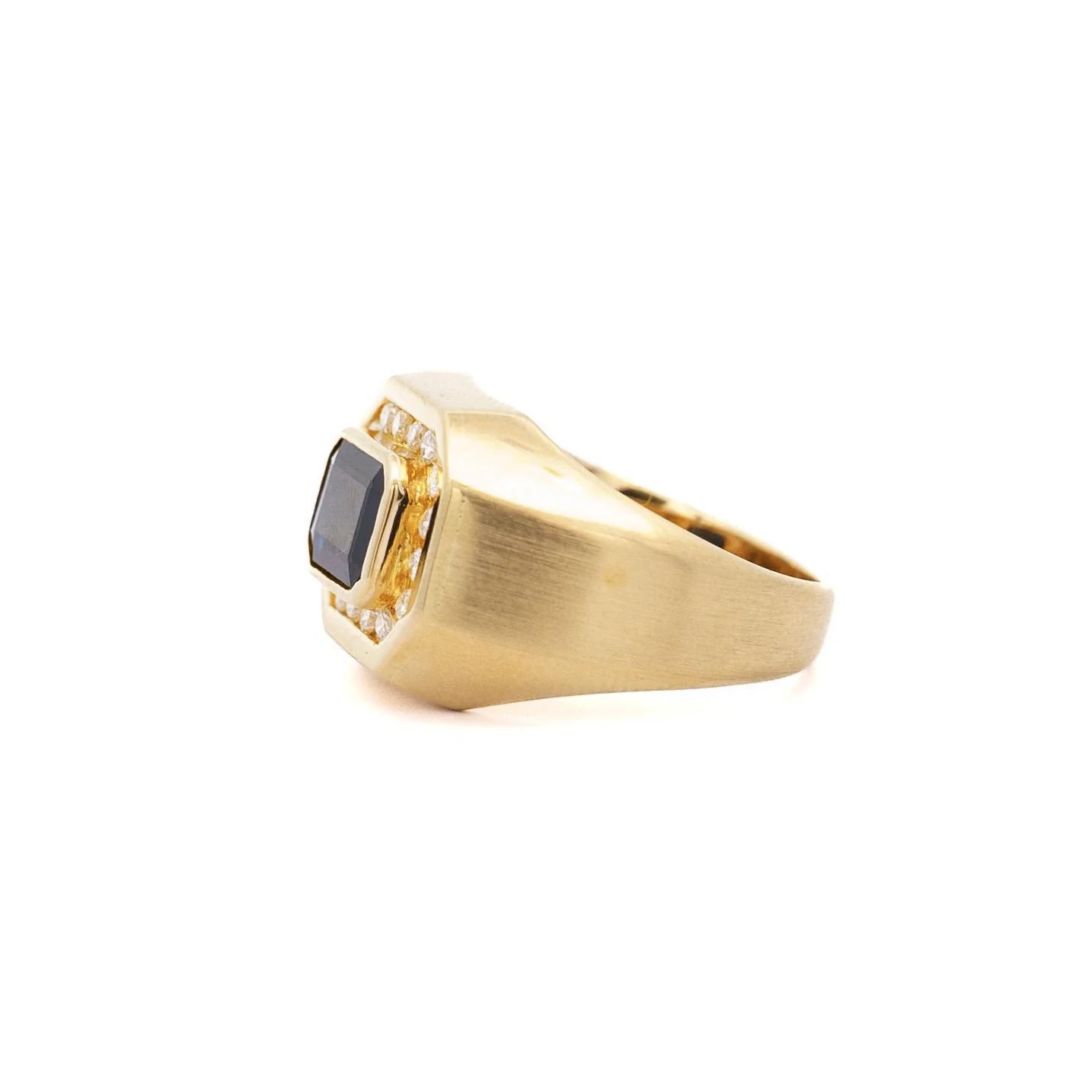 Vintage 2.5 Carat Emerald Cut Blue Sapphire & Diamond Matte Finish Mens Ring - Image 3