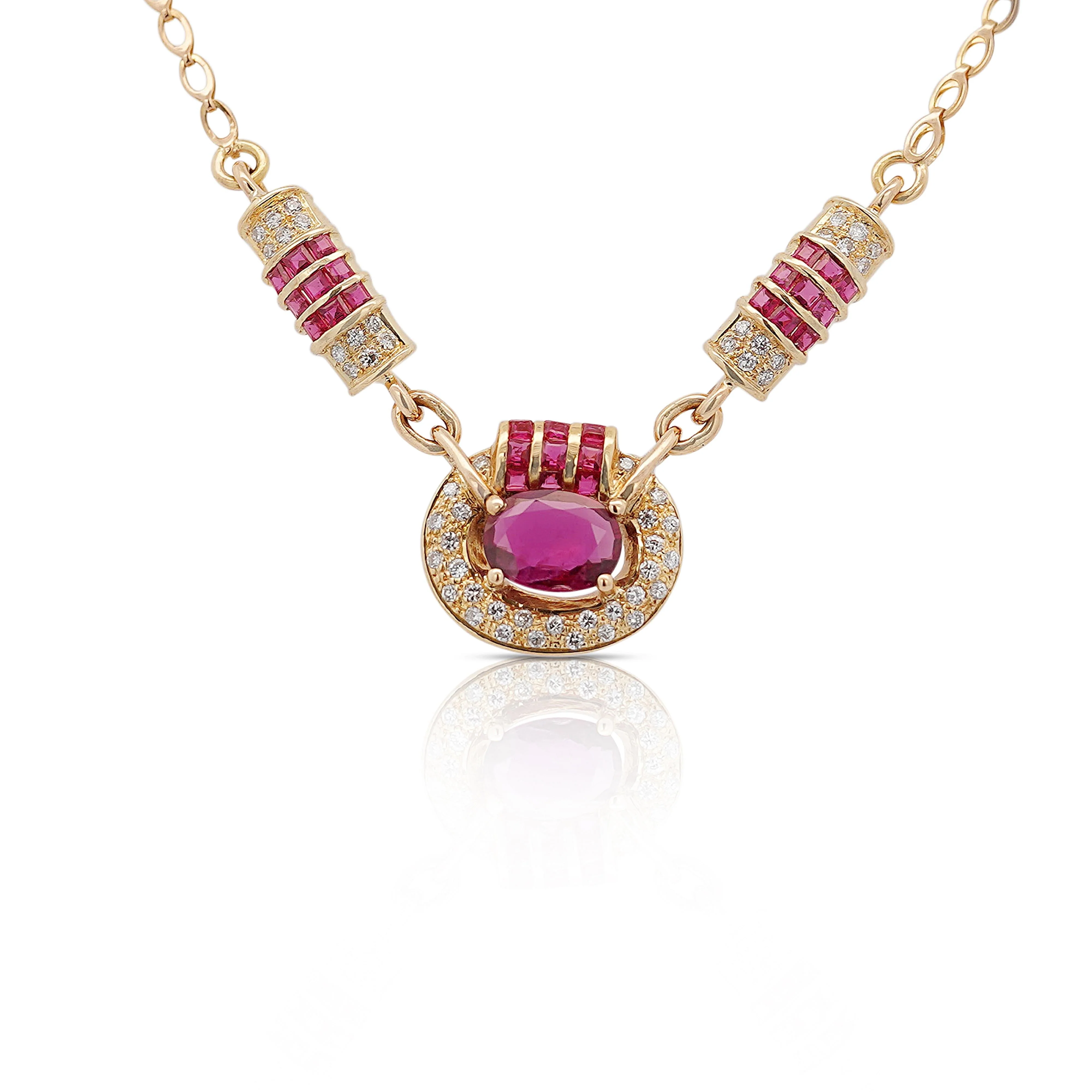 Vintage 2.70 Carat Oval Cut Ruby & Diamond 14K Gold Retro Pendant Necklace - Image 7