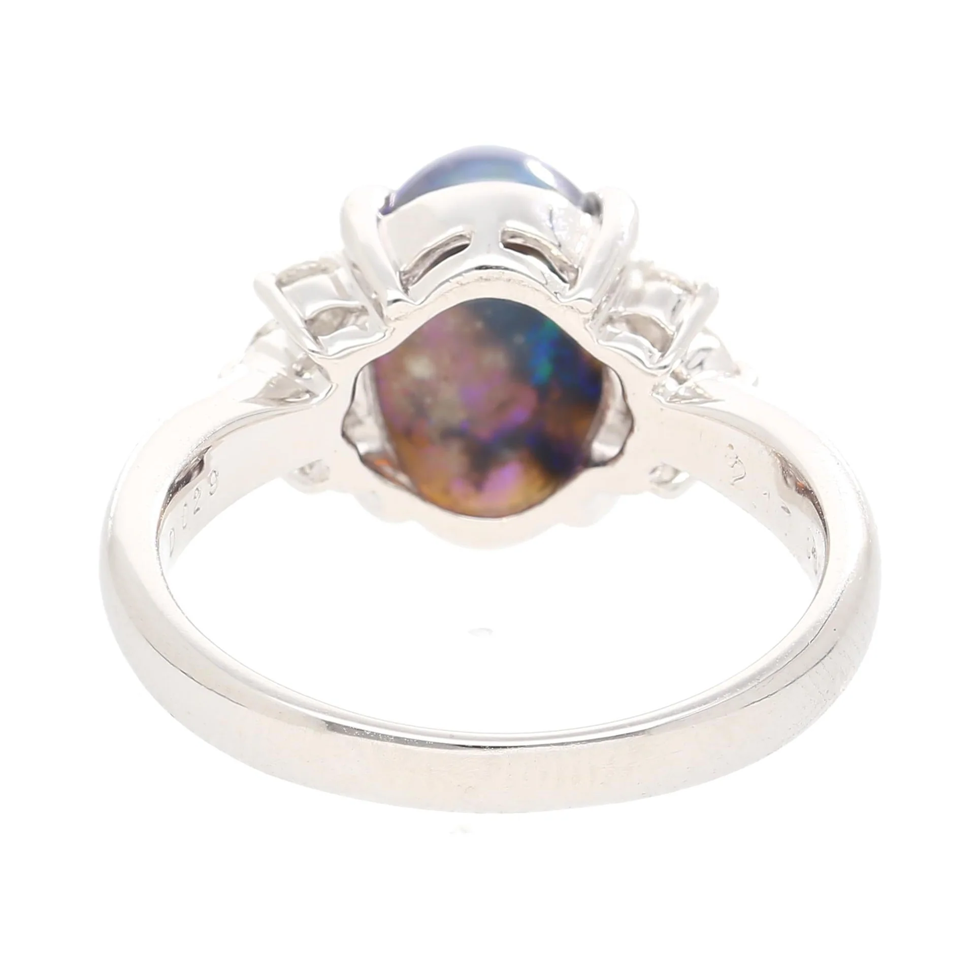 Vintage 2 Carat Oval Black Opal & Diamond 3 Stone Platinum Ring GIA Certified - Image 5