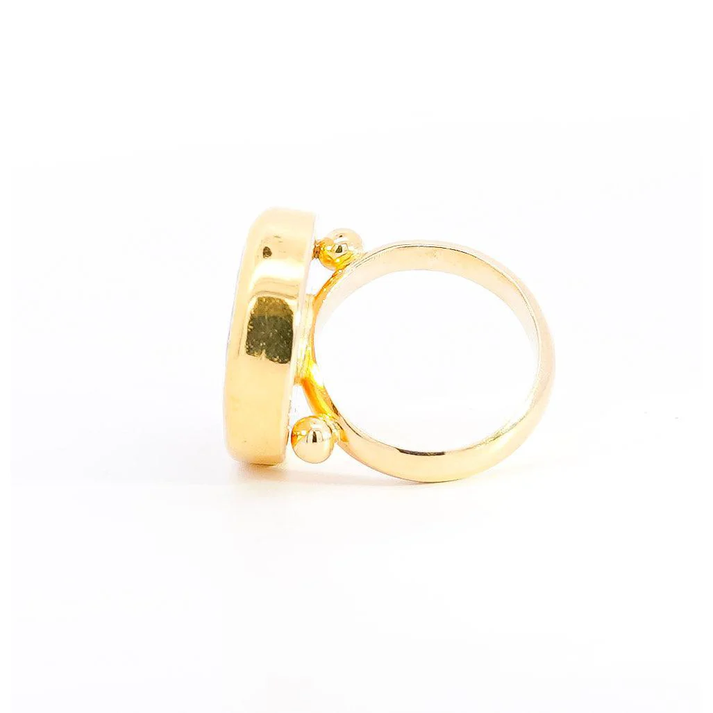 Vintage 22K Enamel and Gold "Auspice Maria" Saint Mary motif Christian Ring - Image 7