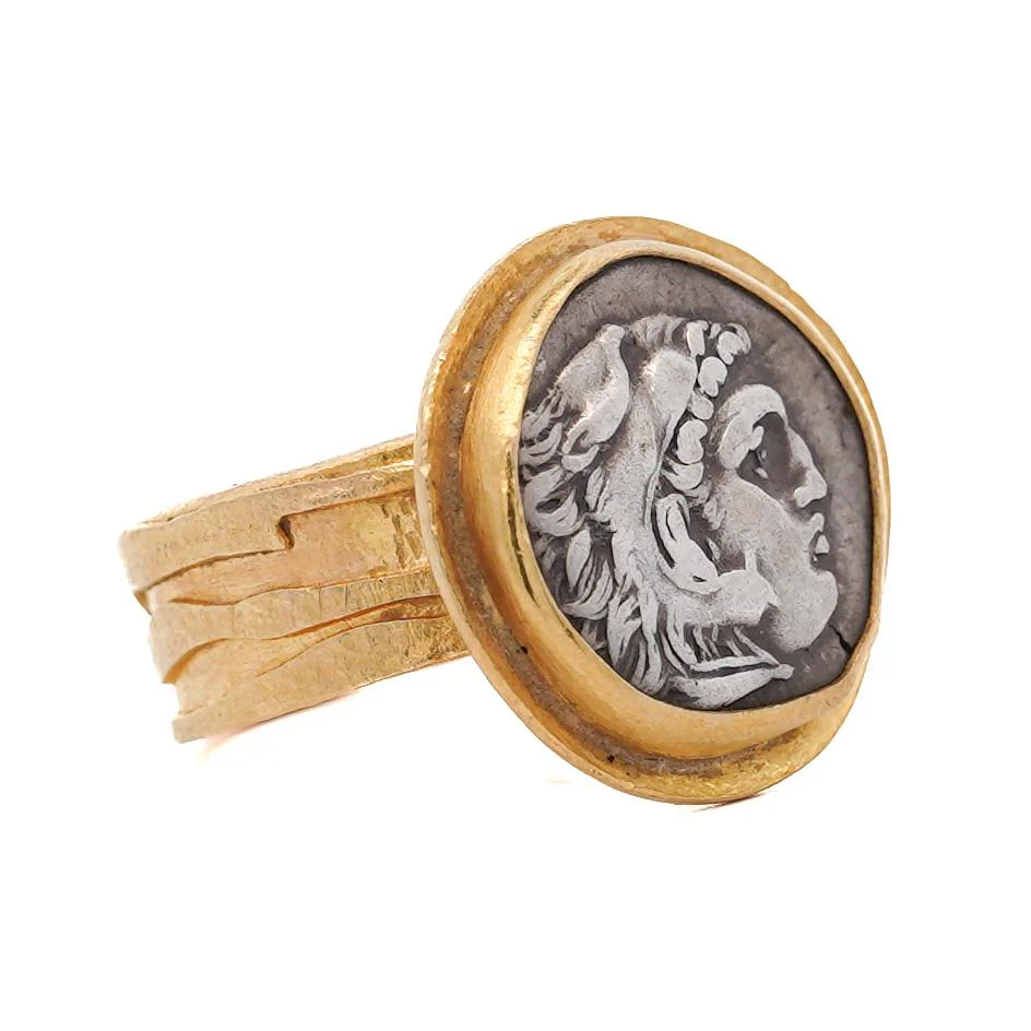Vintage 22K Yellow Gold Alexander III the Great Antique Roman Coin Ring - Image 3