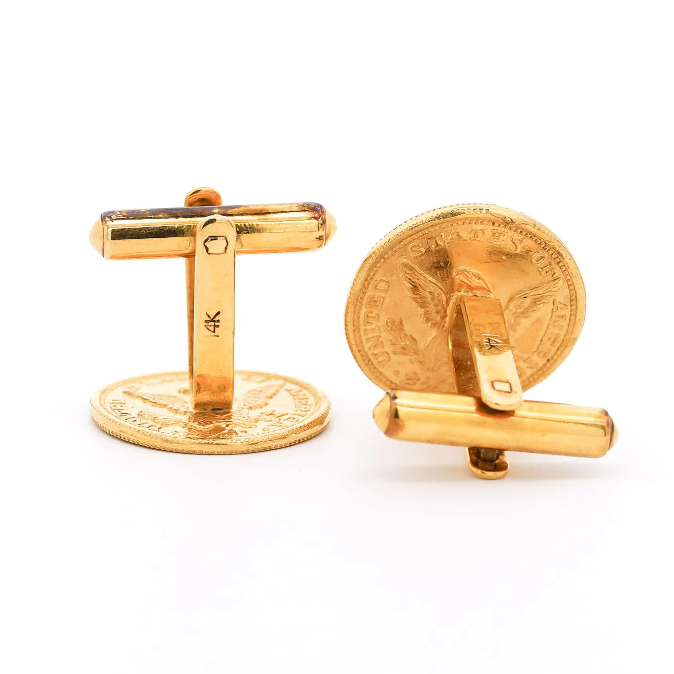 Vintage 22K Yellow Gold Lady Liberty and Quarter Eagle 2.5 Dollar Coin Cufflinks - Image 3