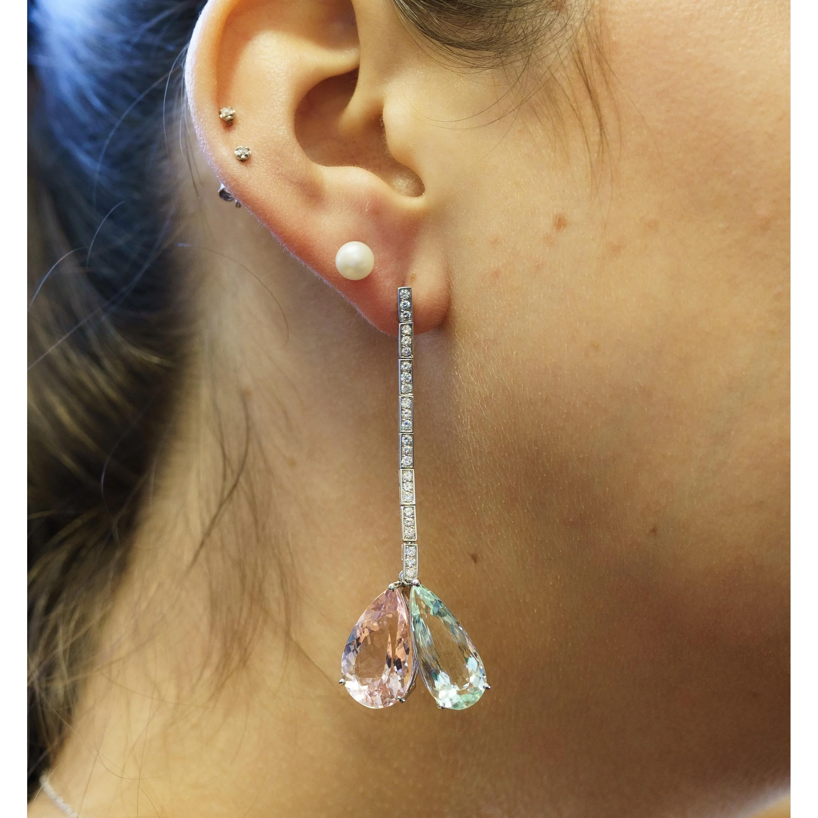 Vintage 26 CTTW Aquamarine, Kunzite & Diamond Detachable Mix/Match Earrings - Image 8